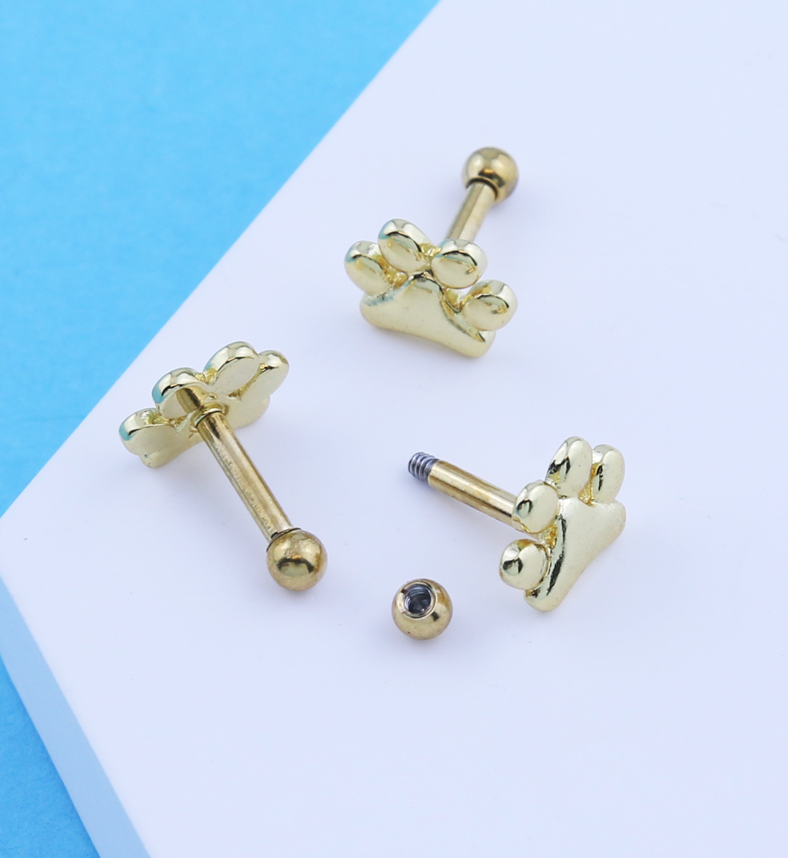 Gold PVD Paw Print Stainless Steel Cartilage Barbell