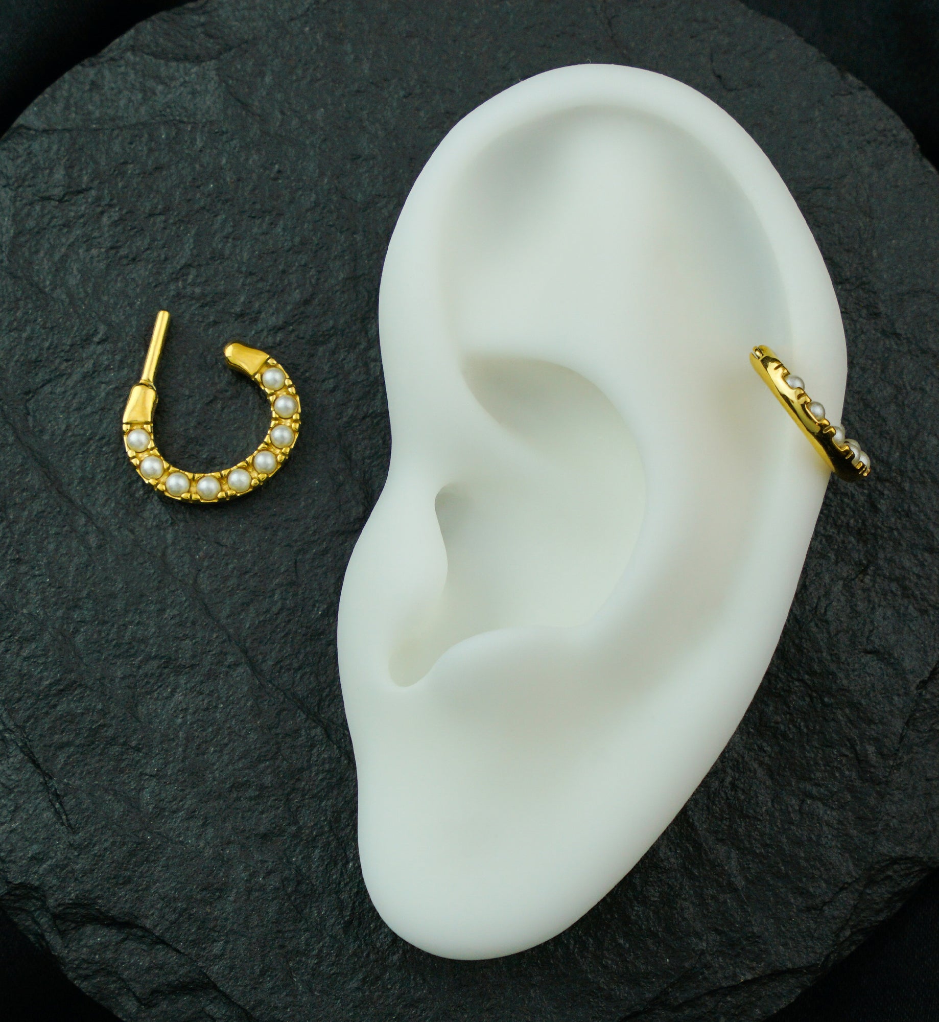 Gold PVD Pearl HInged Segment Hoop Ring