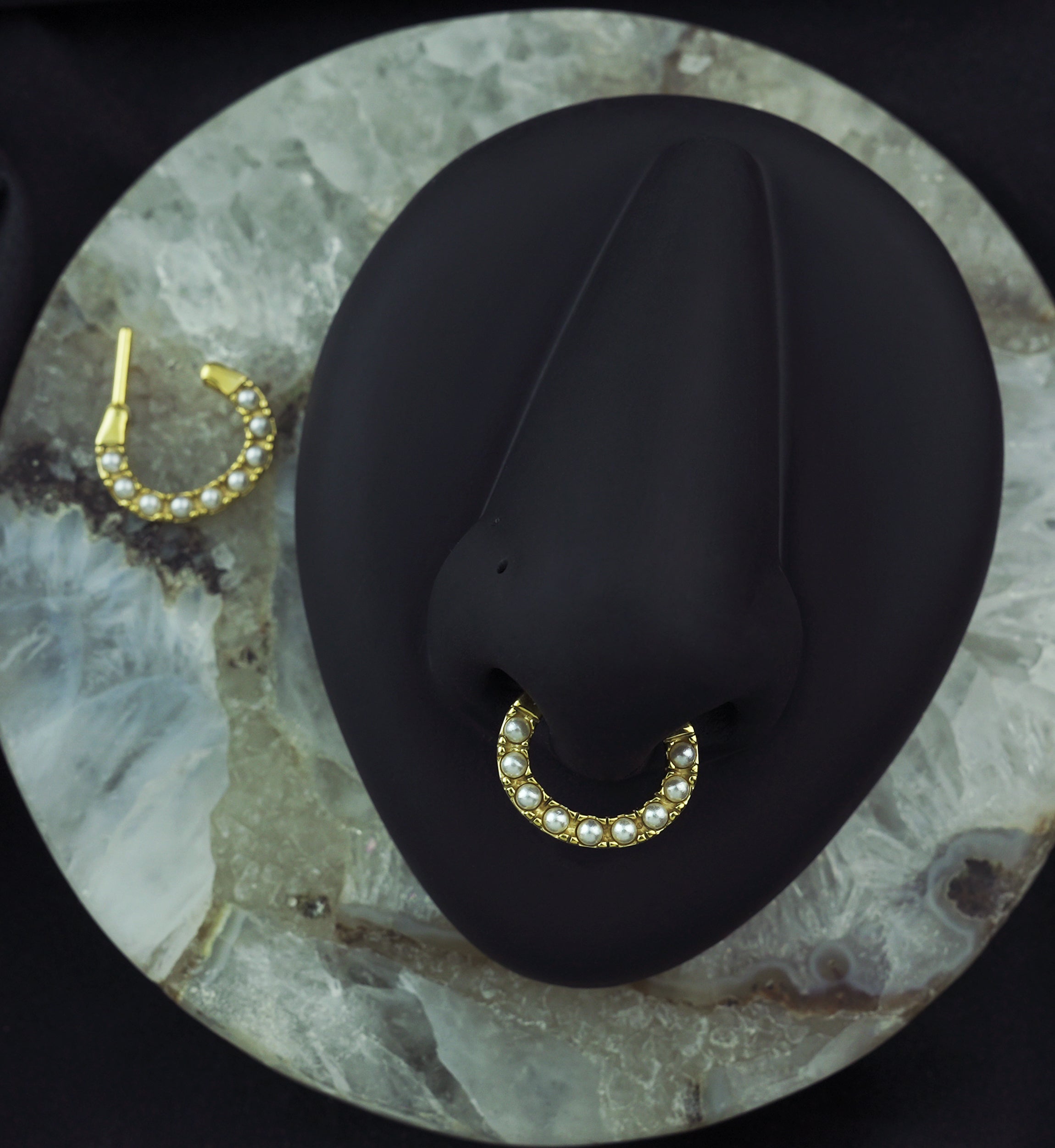 Gold PVD Pearl HInged Segment Hoop Ring