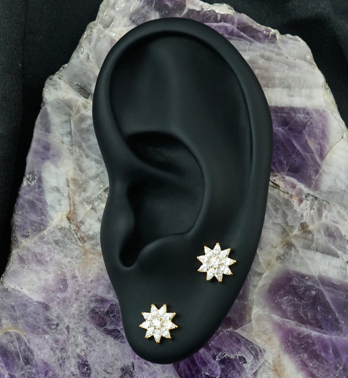 Gold PVD Poinsettia CZ Titanium Internally Threaded Top