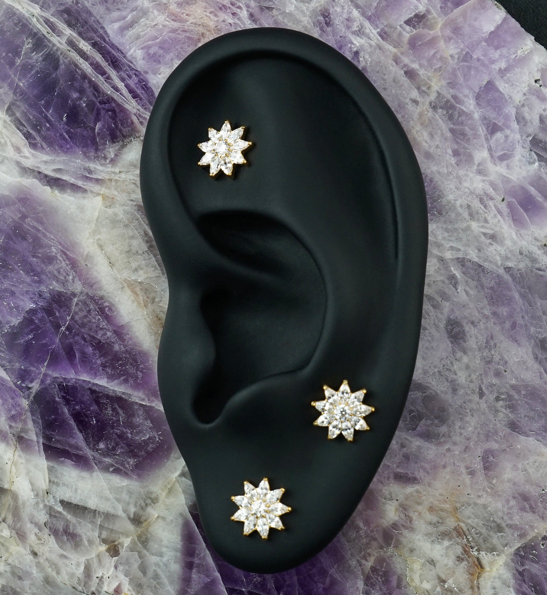 Gold PVD Poinsettia CZ Titanium Threadless Top