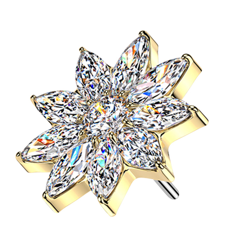 Gold PVD Poinsettia CZ Titanium Threadless Top
