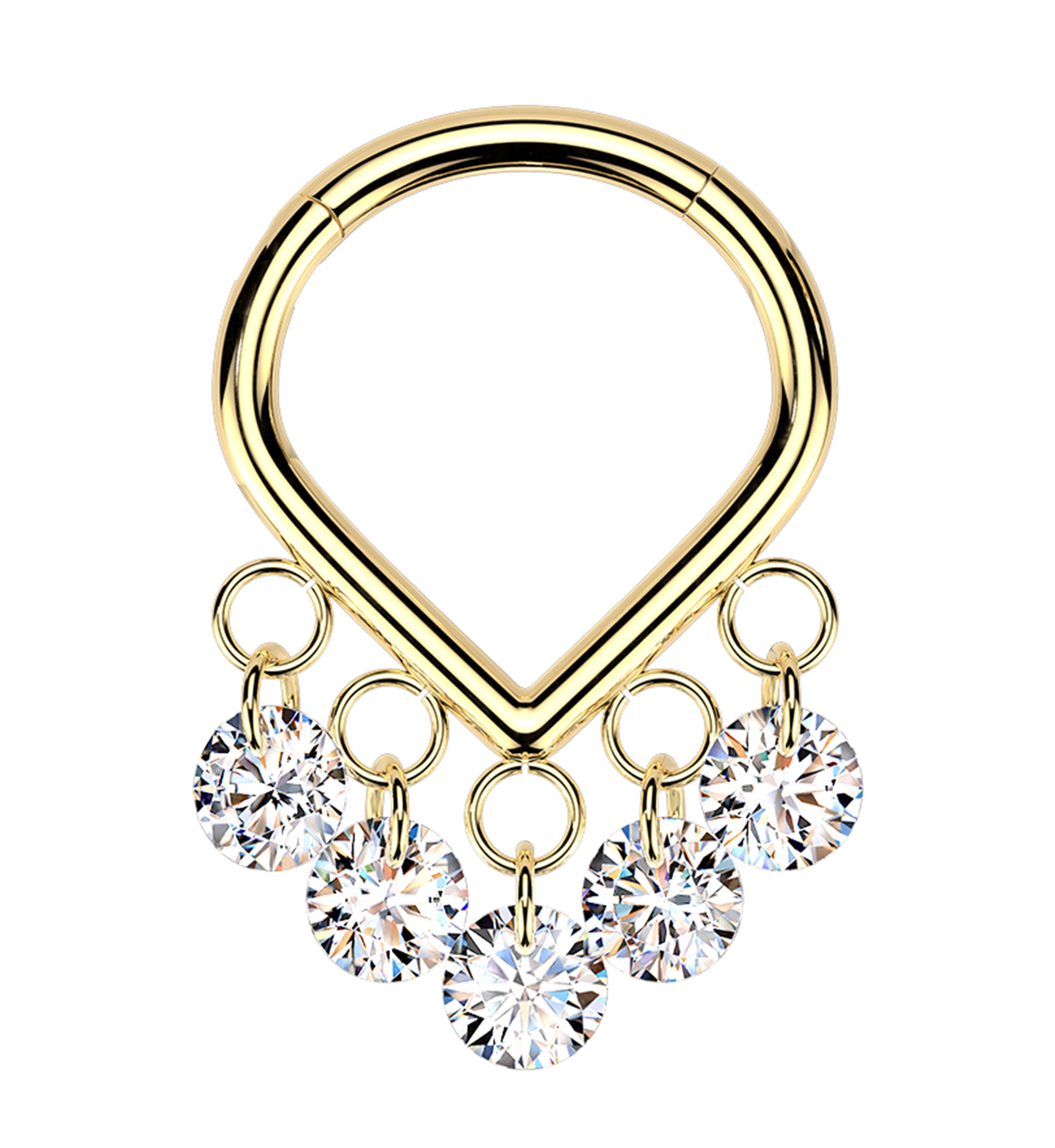 Gold PVD Point Multi CZ Dangle Titanium Hinged Segment Ring