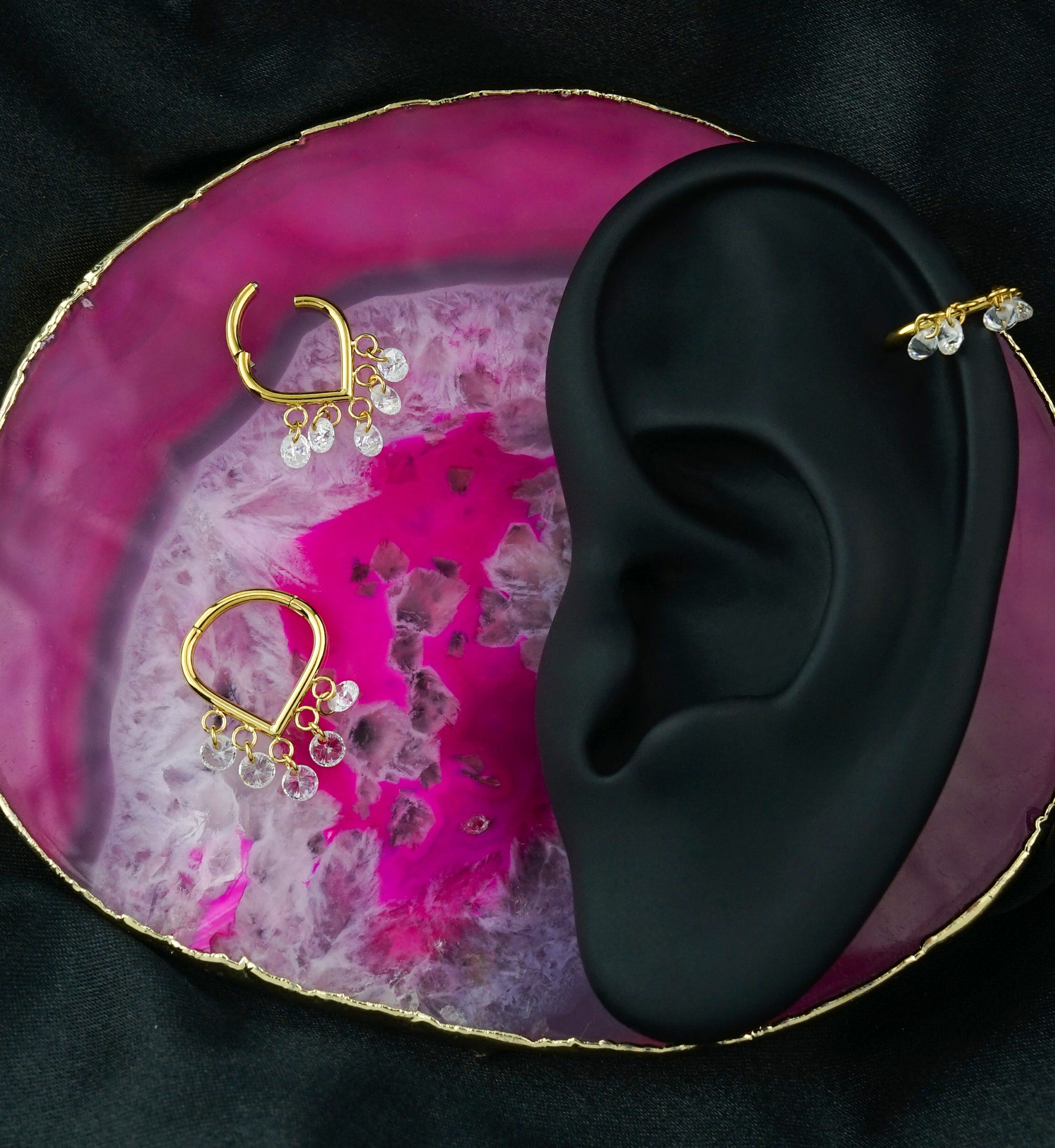 Gold PVD Point Multi CZ Dangle Titanium Hinged Segment Ring