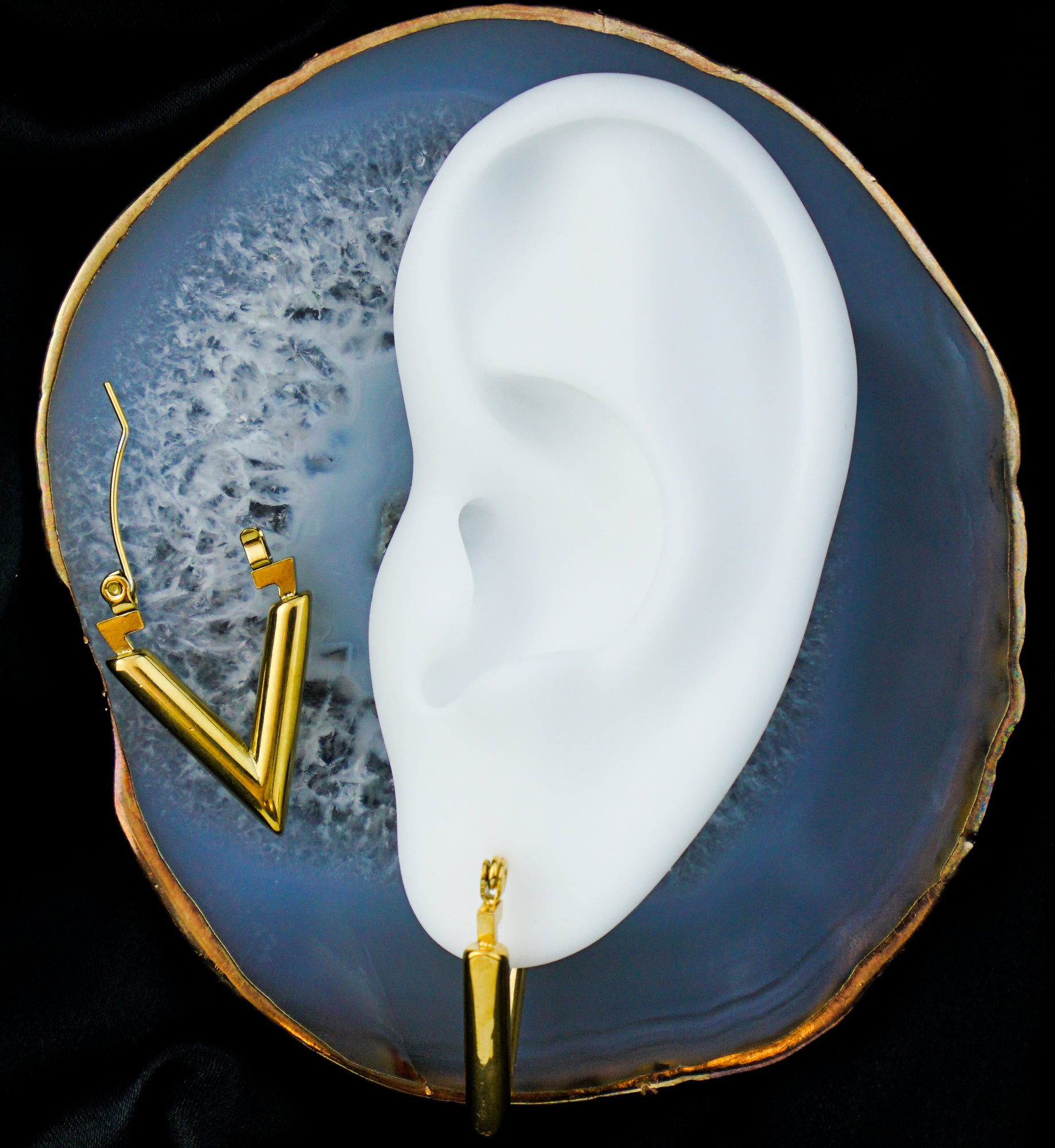 Gold PVD Pointed Hoop Stainless Steel Hinged Earrings