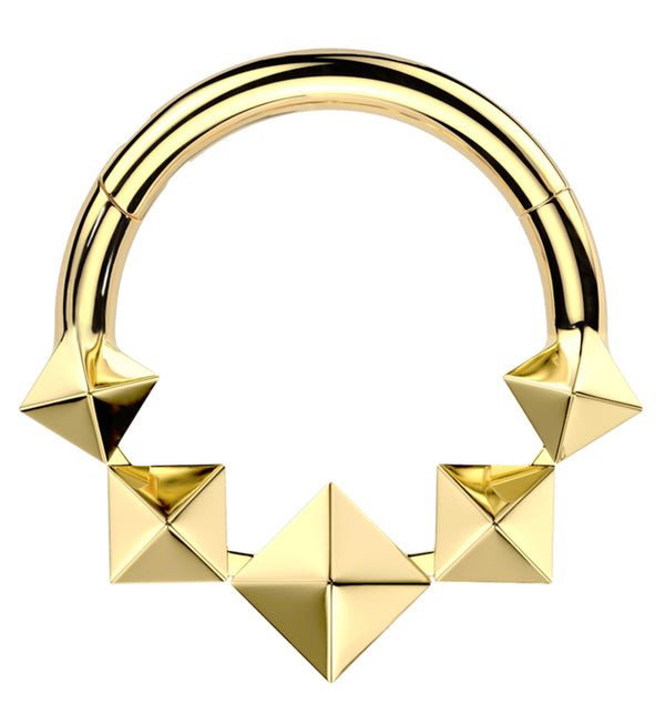 Gold PVD Polyhedra Band Titanium Hinged Segment Ring