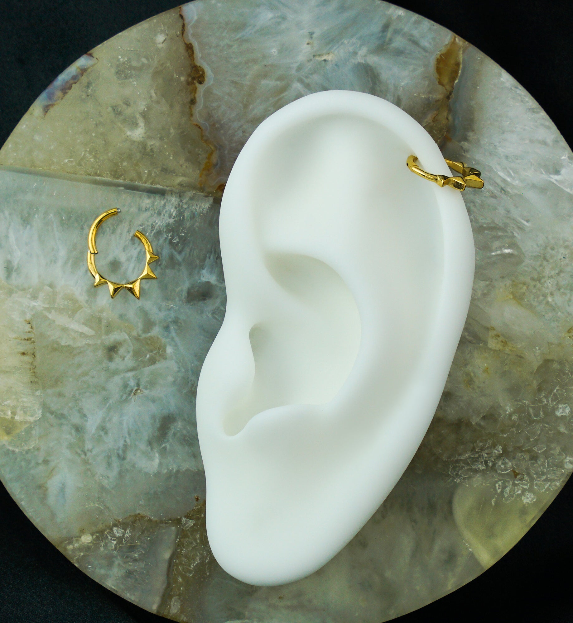 Gold PVD Polyhedra Spike Stainless Steel Hinged Segment Ring