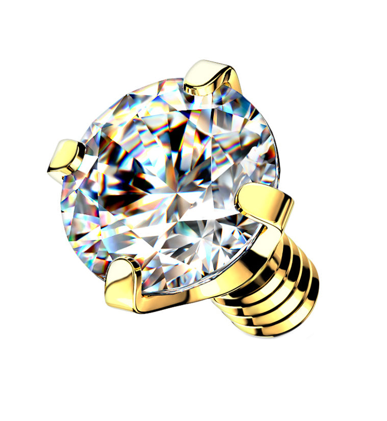 Gold PVD Prong Clear CZ Stainless Steel Internally Threaded Top