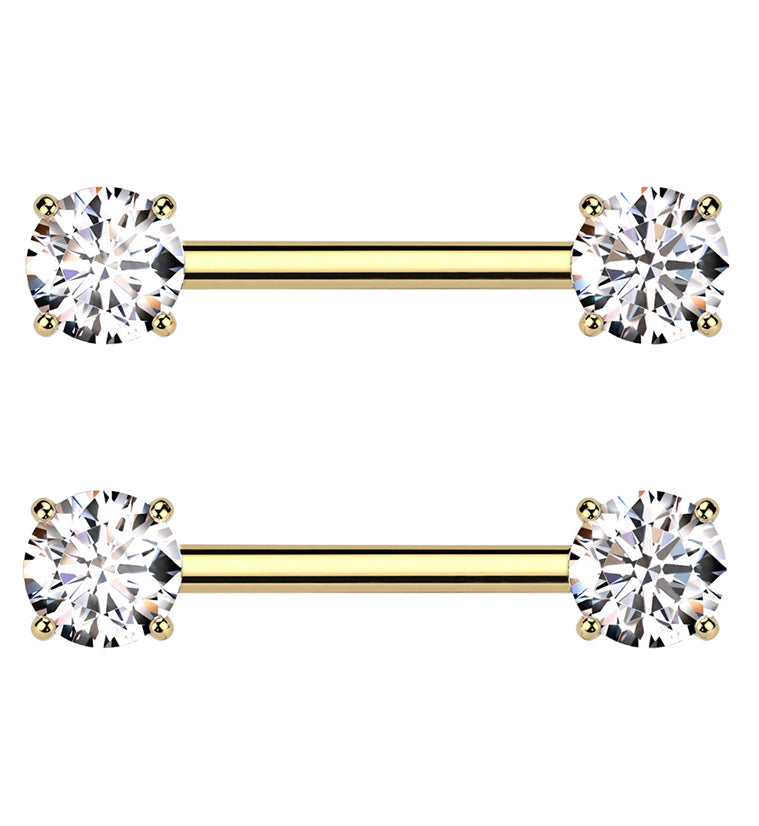 2x Brustwarzen-Piercing 14G Titan - Clicker Design Mit Klaren CZ Steinen