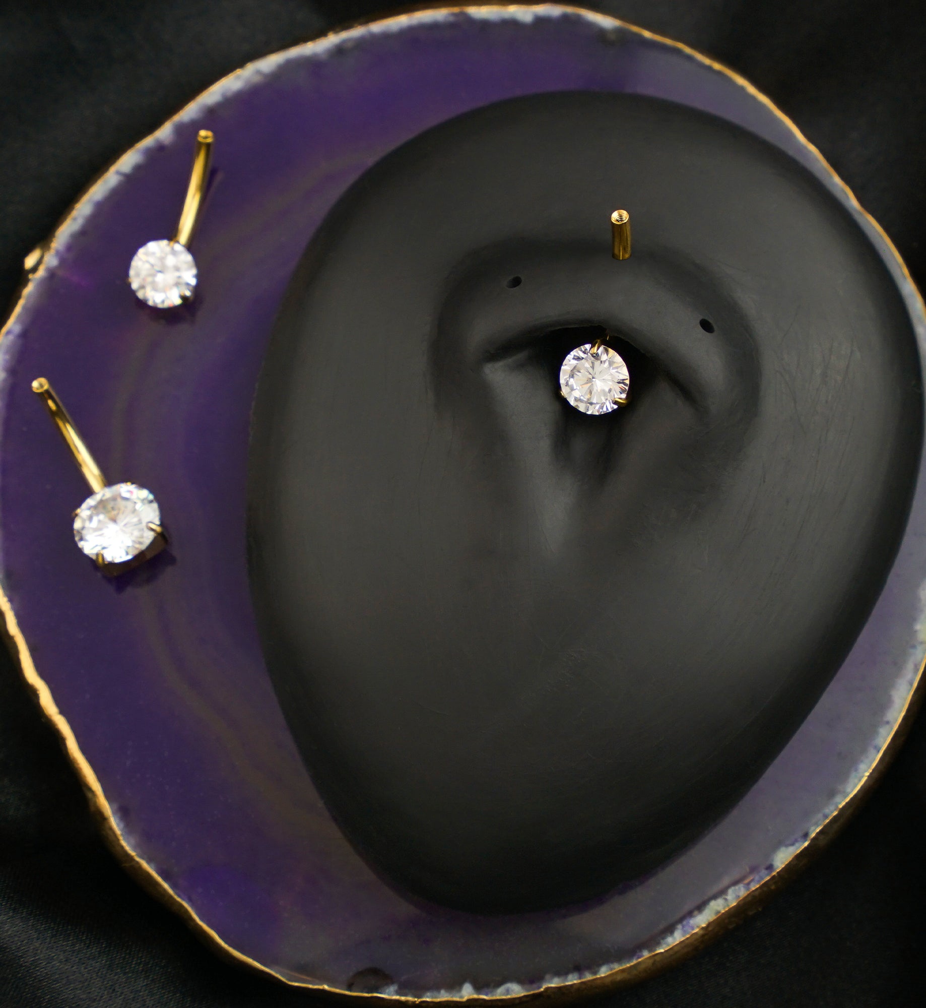 Gold PVD Prong Clear CZ Titanium Internally Threaded Belly Button Ring (No Top)