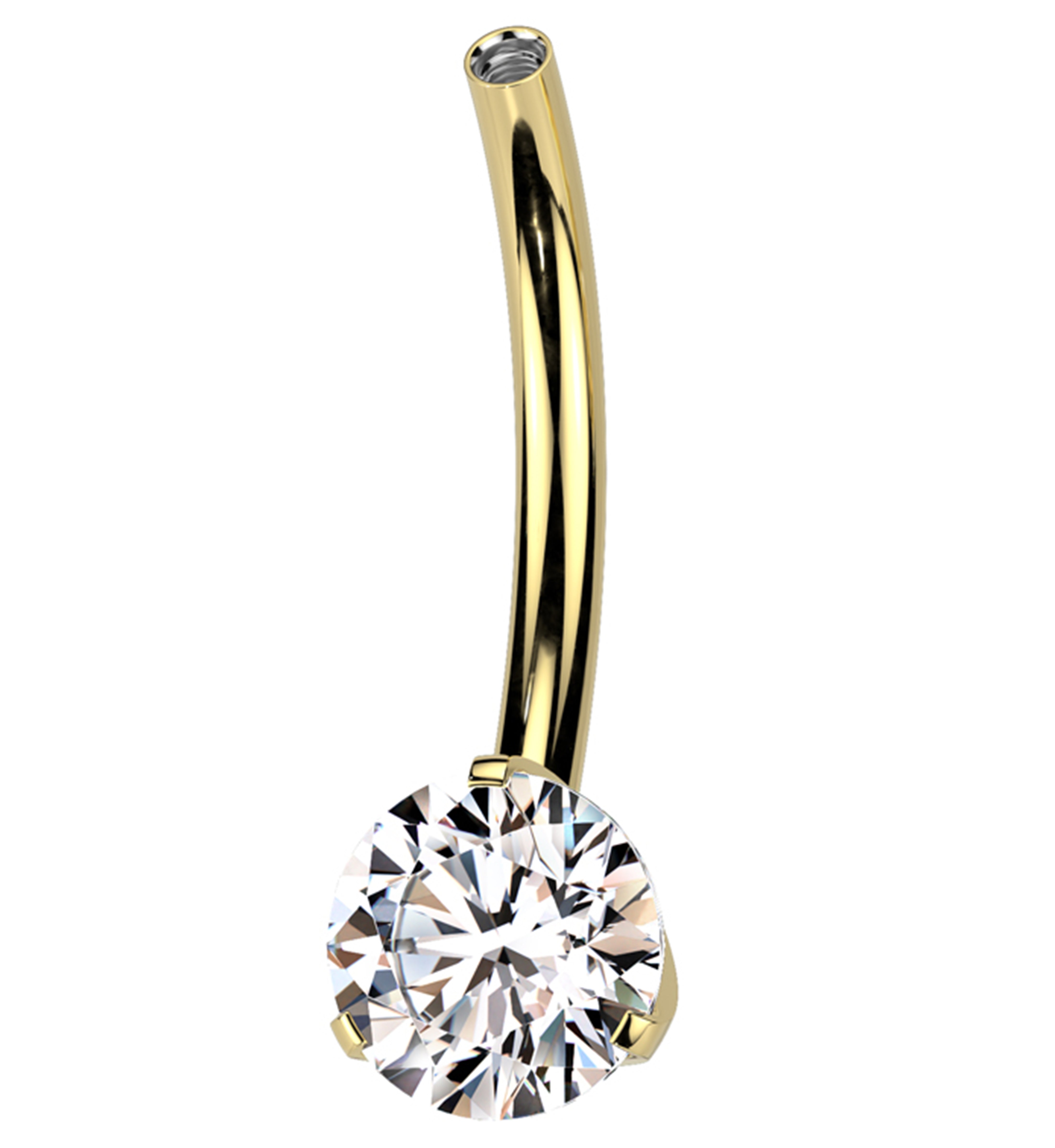 Gold PVD Prong Clear CZ Titanium Internally Threaded Belly Button Ring (No Top)