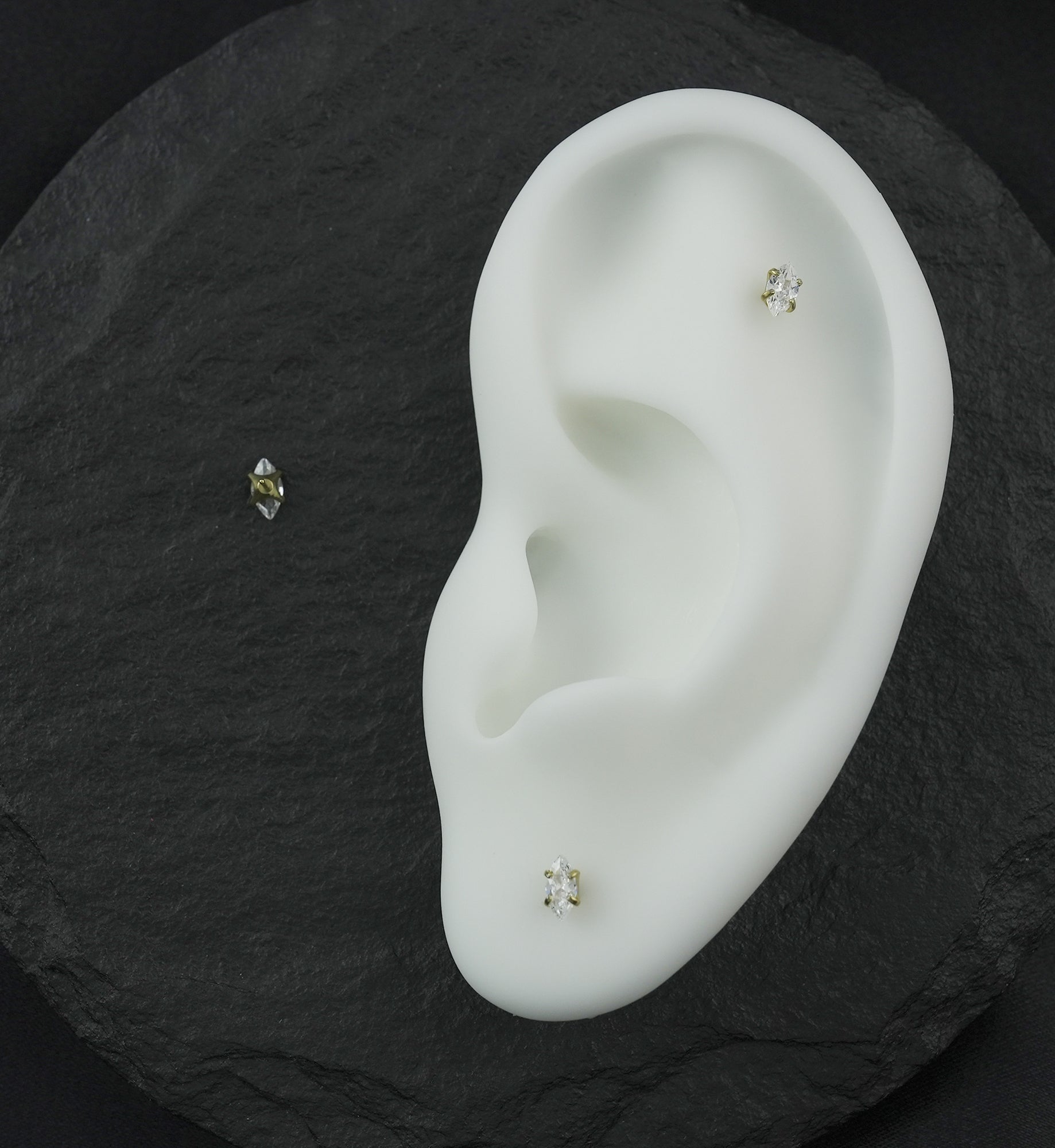 Gold PVD Prong Marquise Clear CZ Titanium Threadless Top