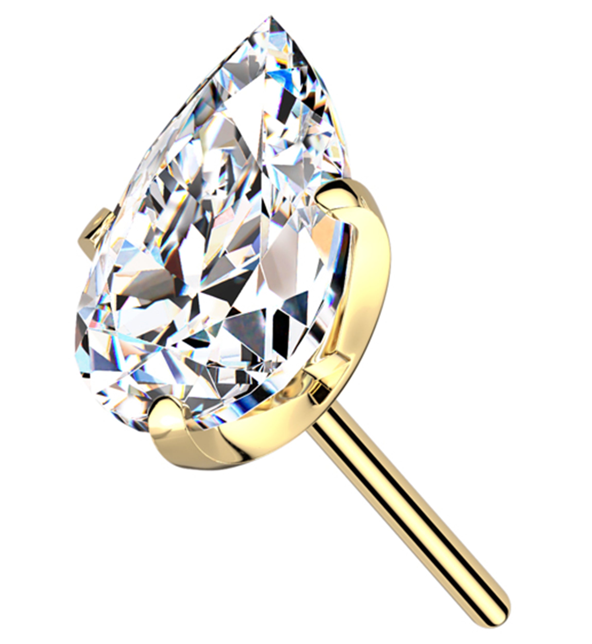 Gold PVD Prong Teardrop Clear CZ Titanium Threadless Top