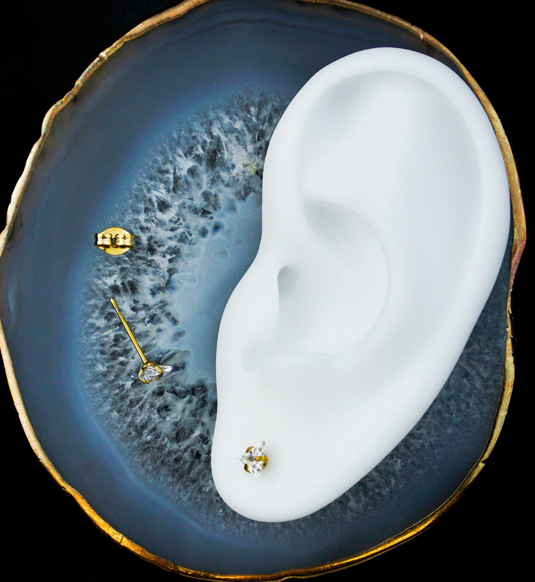 Gold PVD Prong Triangle Clear CZ Stainless Steel Stud Earrings