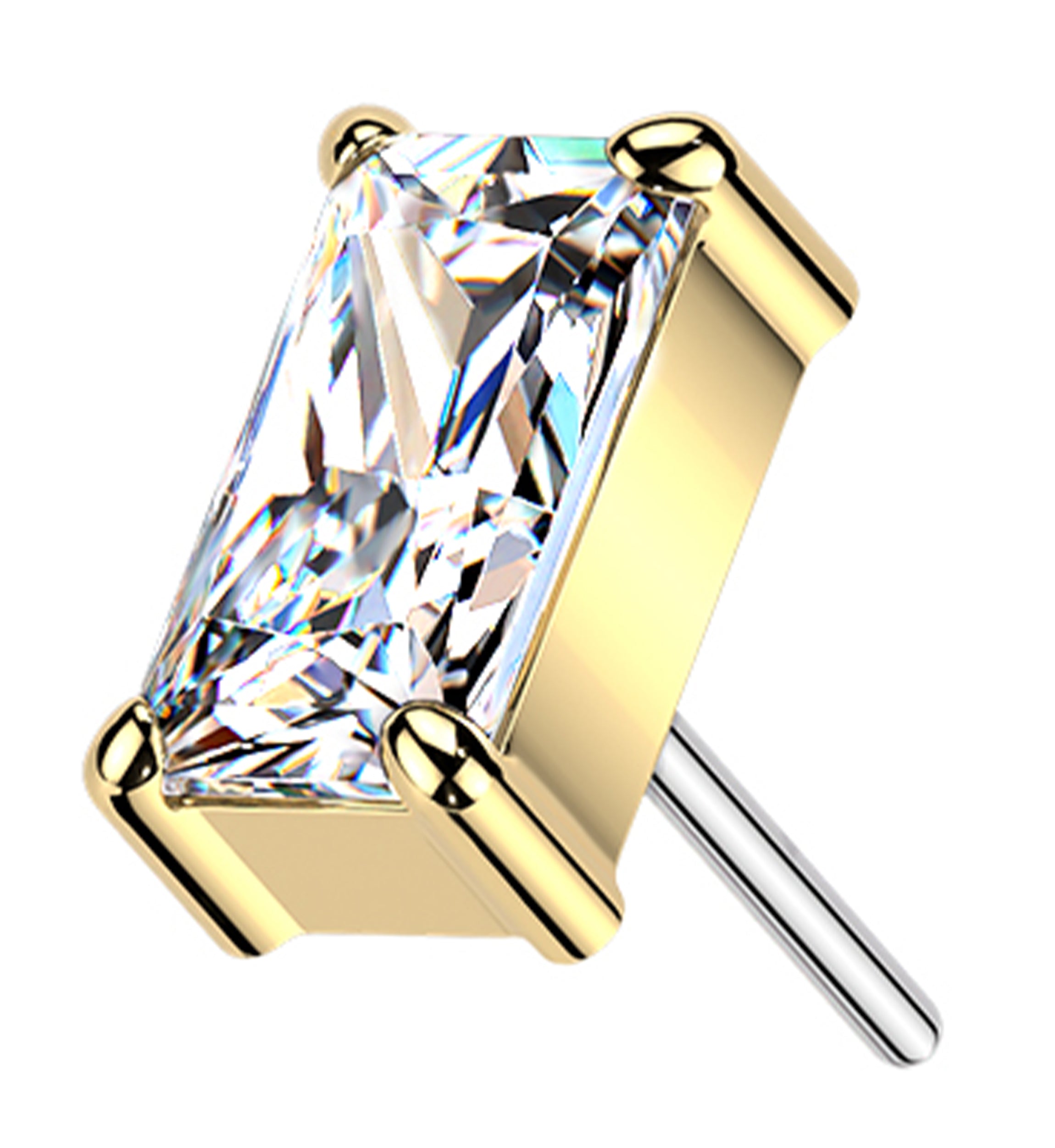 Gold PVD Rectangle Clear CZ Titanium Threadless Top