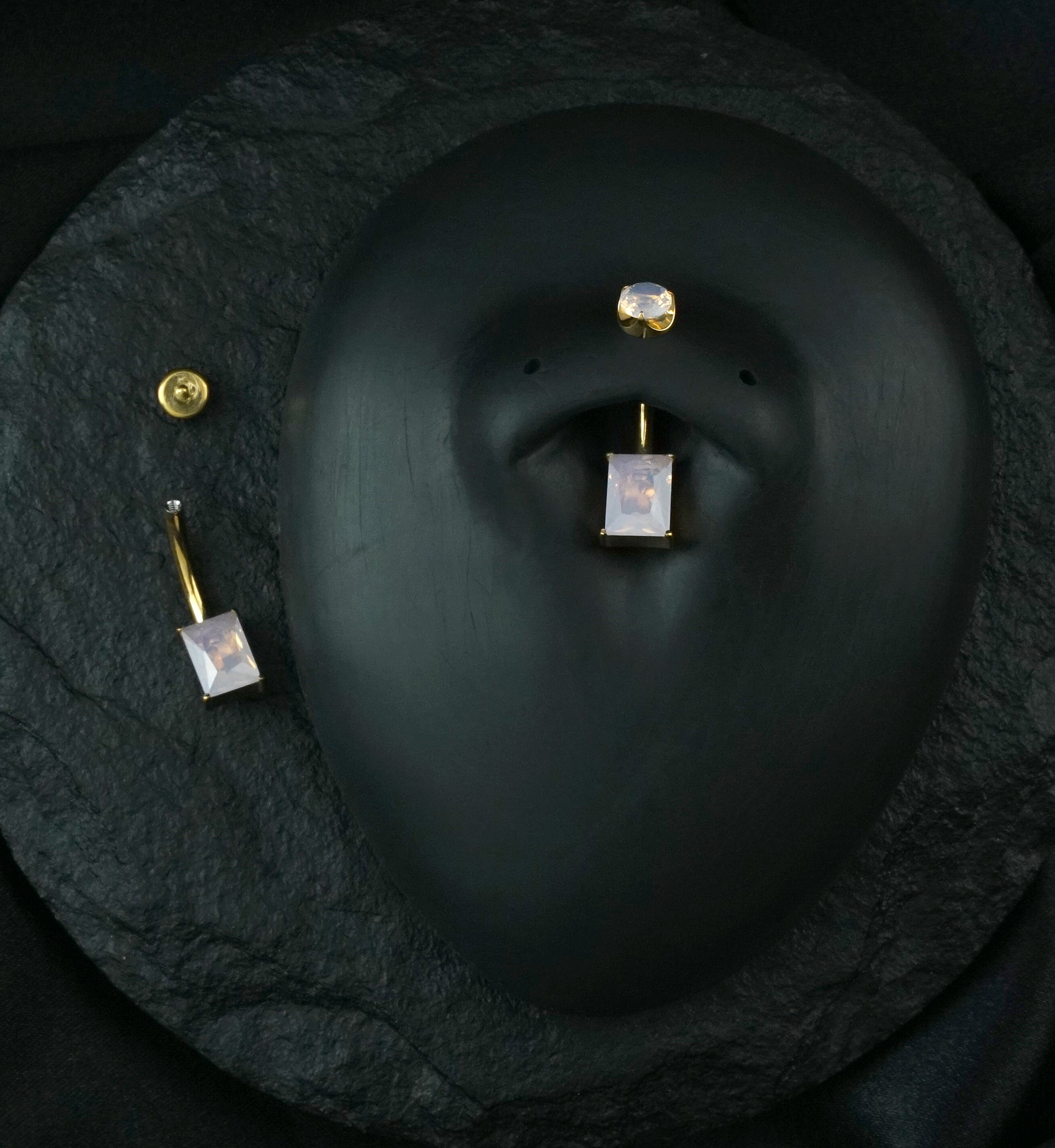 Gold PVD Rectangle Rose Quartz Stone Titanium Internally Threaded Belly Button Ring