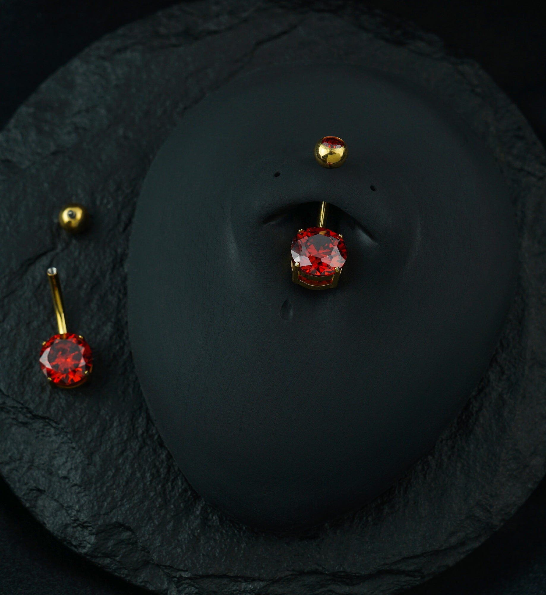 Gold PVD Red CZ Prong/Bezel Internally Threaded Titanium Belly Button Ring