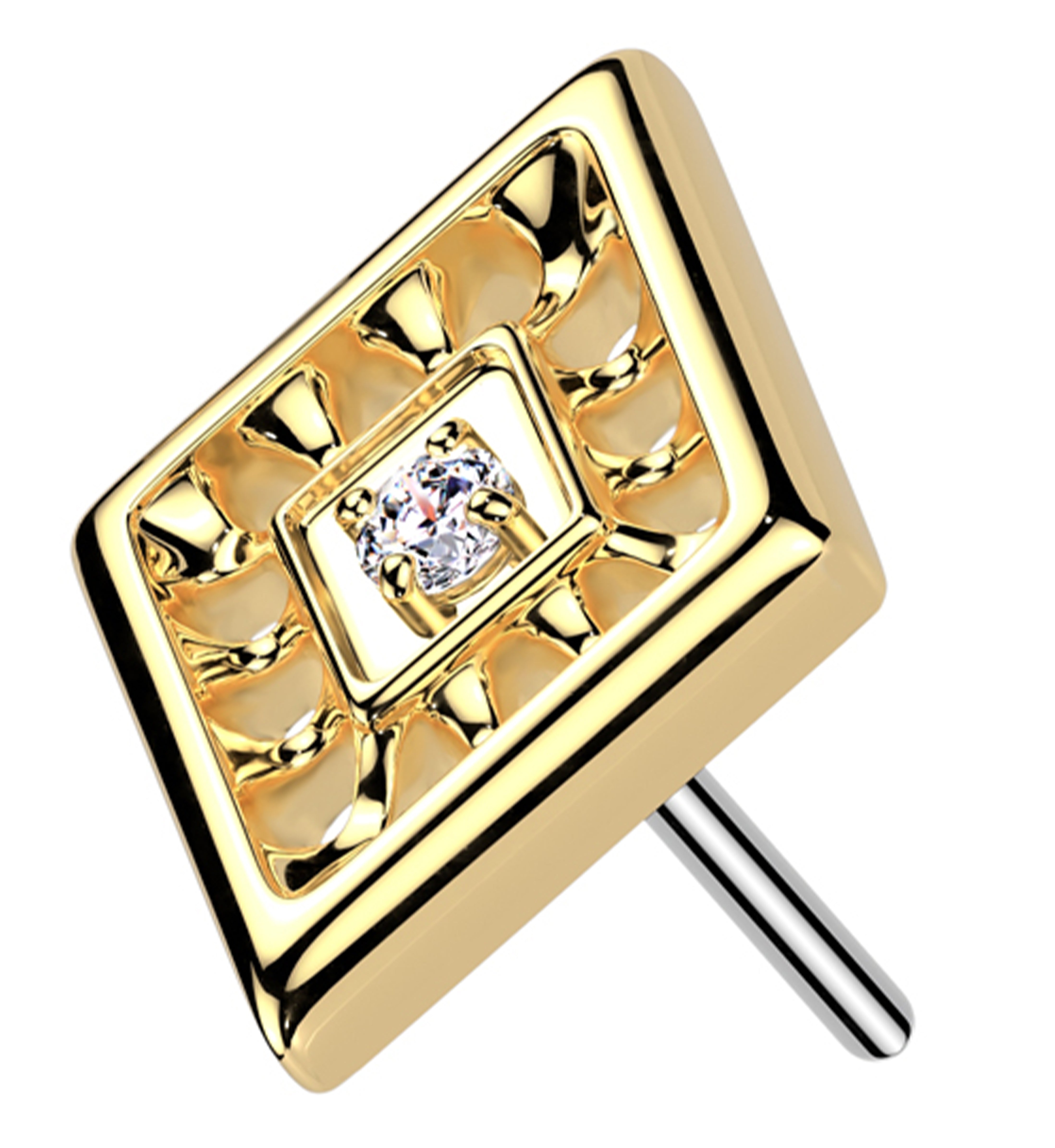 Gold PVD Rhombus Cutout Clear CZ Threadless Titanium Top