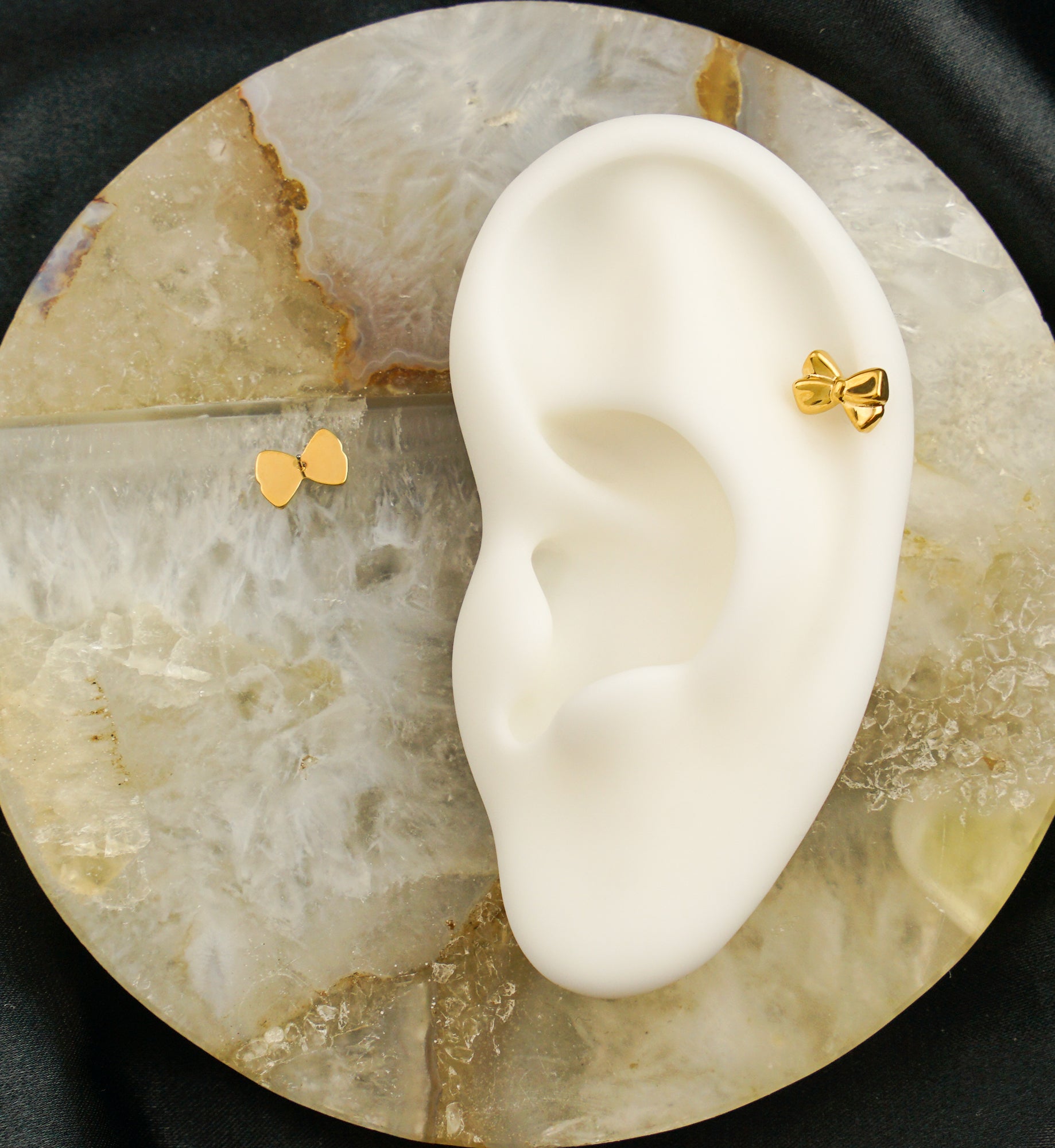 Gold PVD Ribbon Bow Threadless Titanium Top