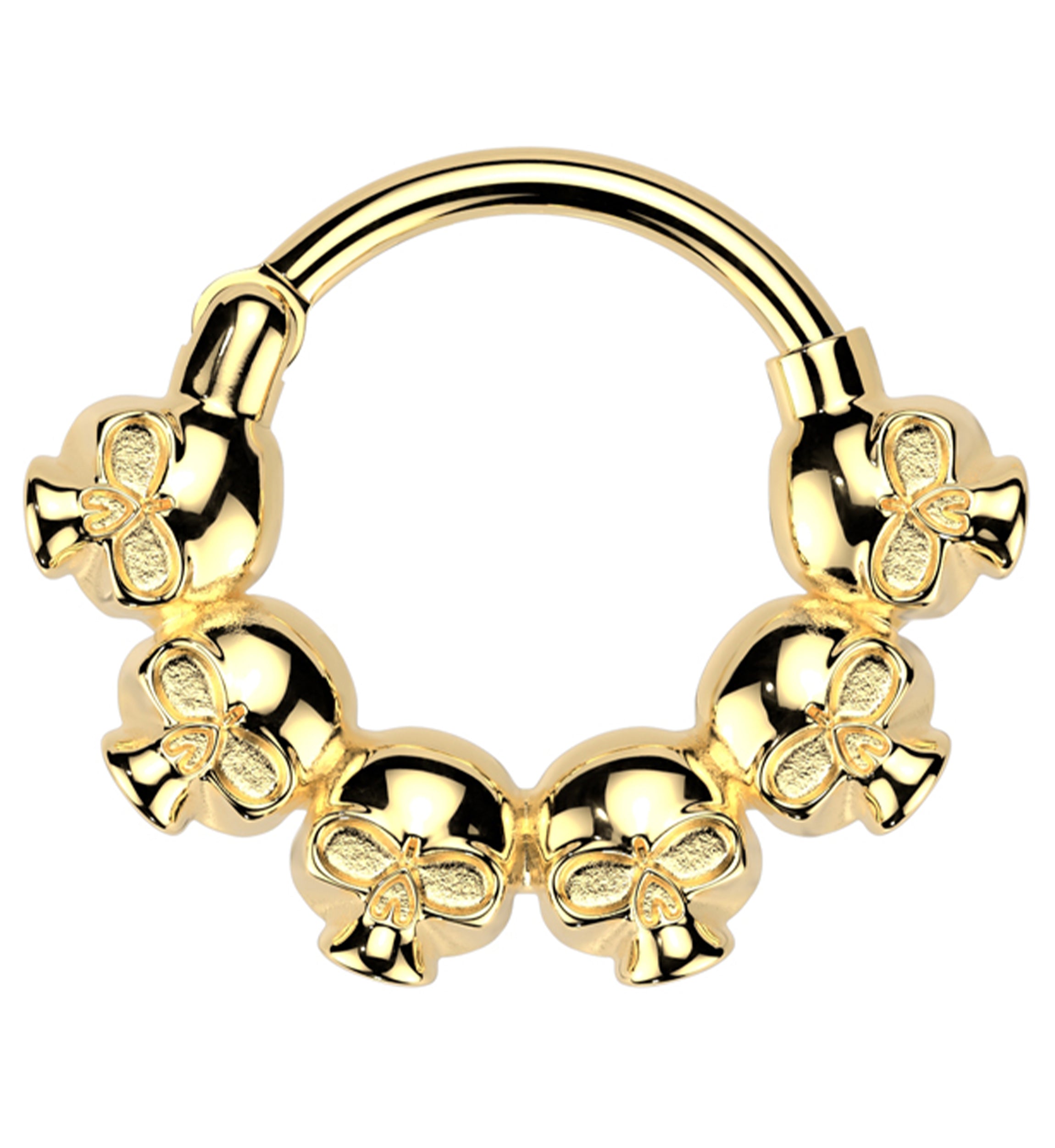 Gold PVD Ring Of Skulls Stainless Steel Hinged Segment Ring