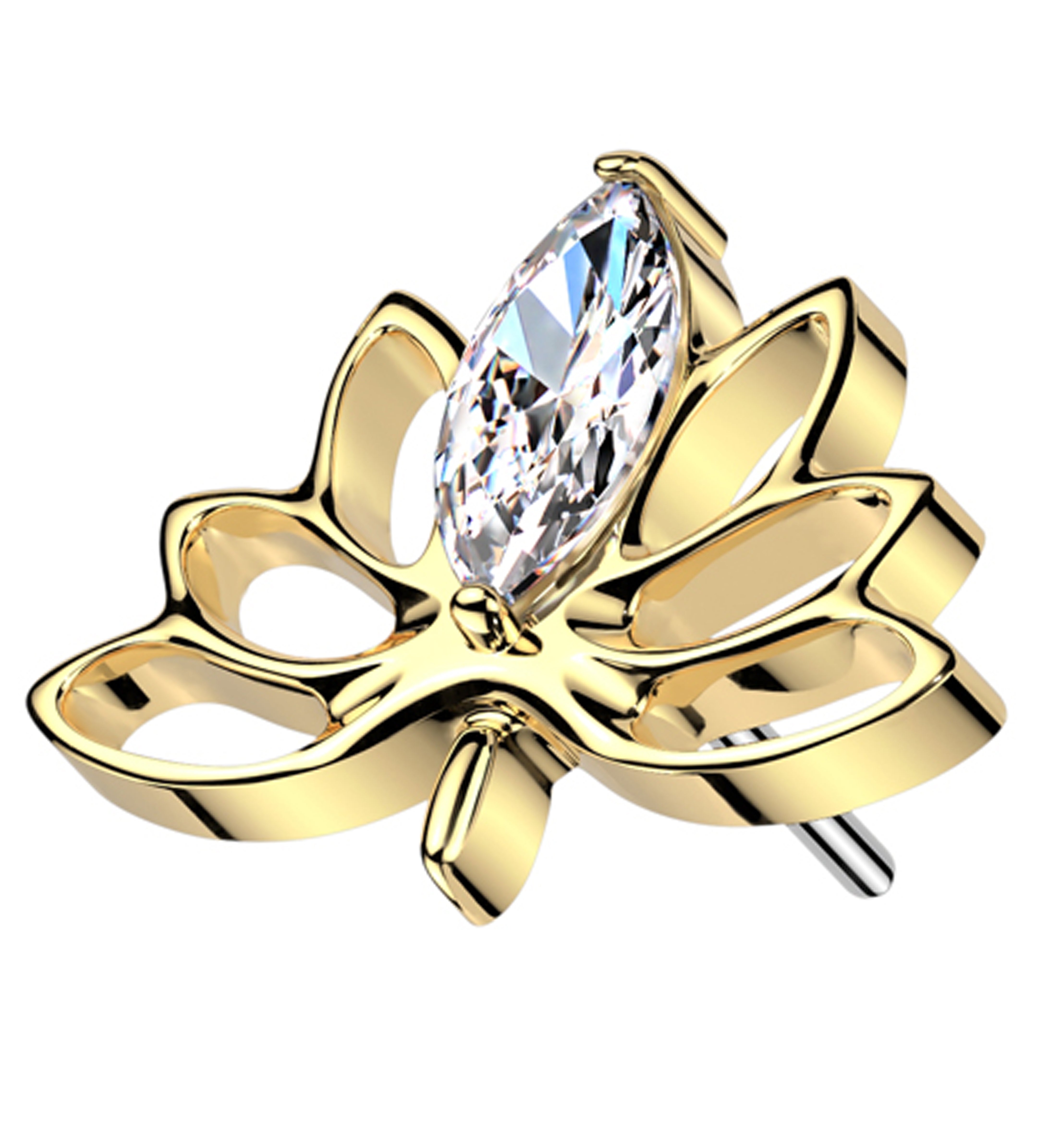 Gold PVD Rising Lotus Cutout Clear CZ Threadless Titanium Top