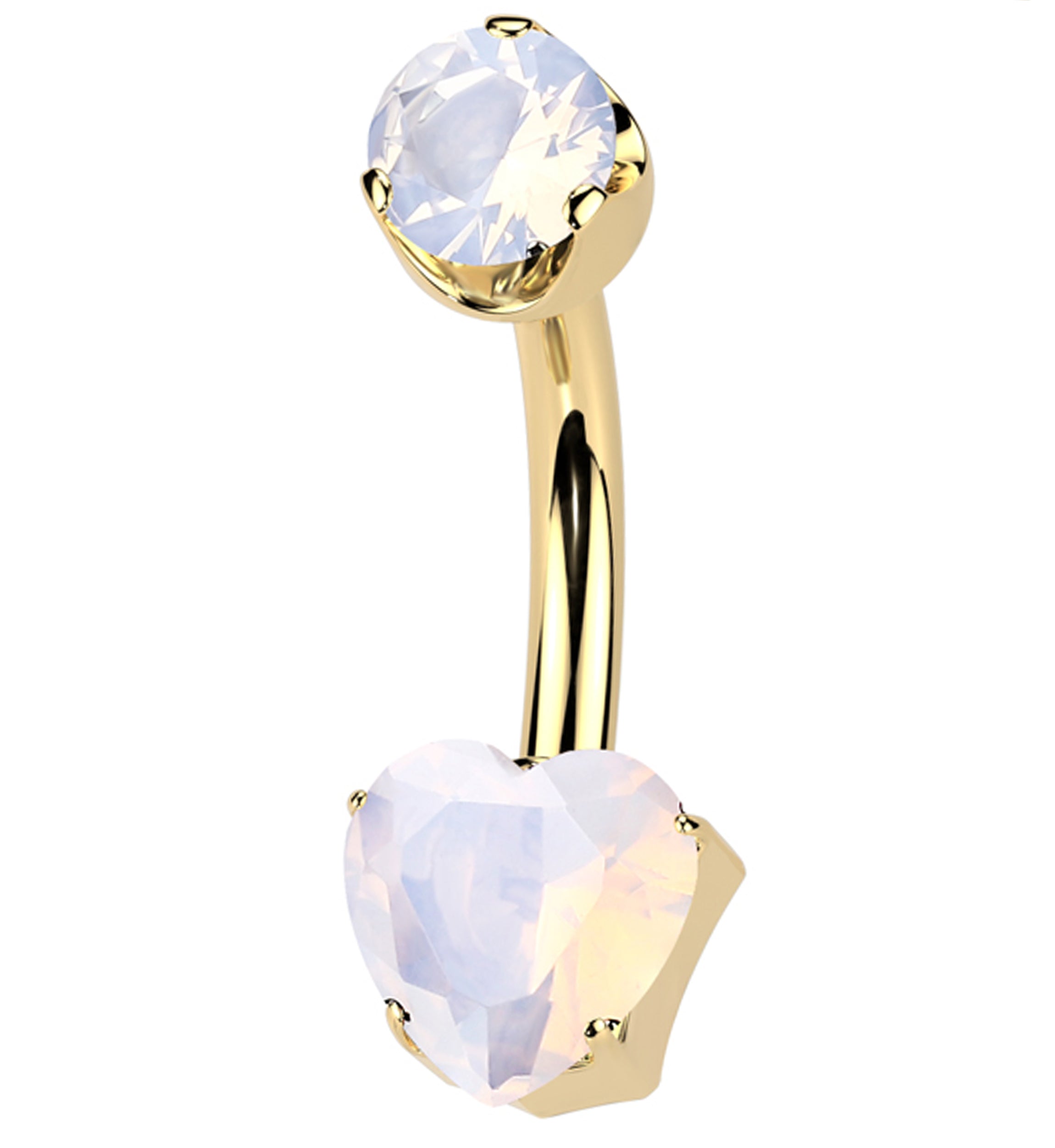 Gold PVD Rose Quartz Stone Heart Internally Threaded Titanium Belly Button Ring