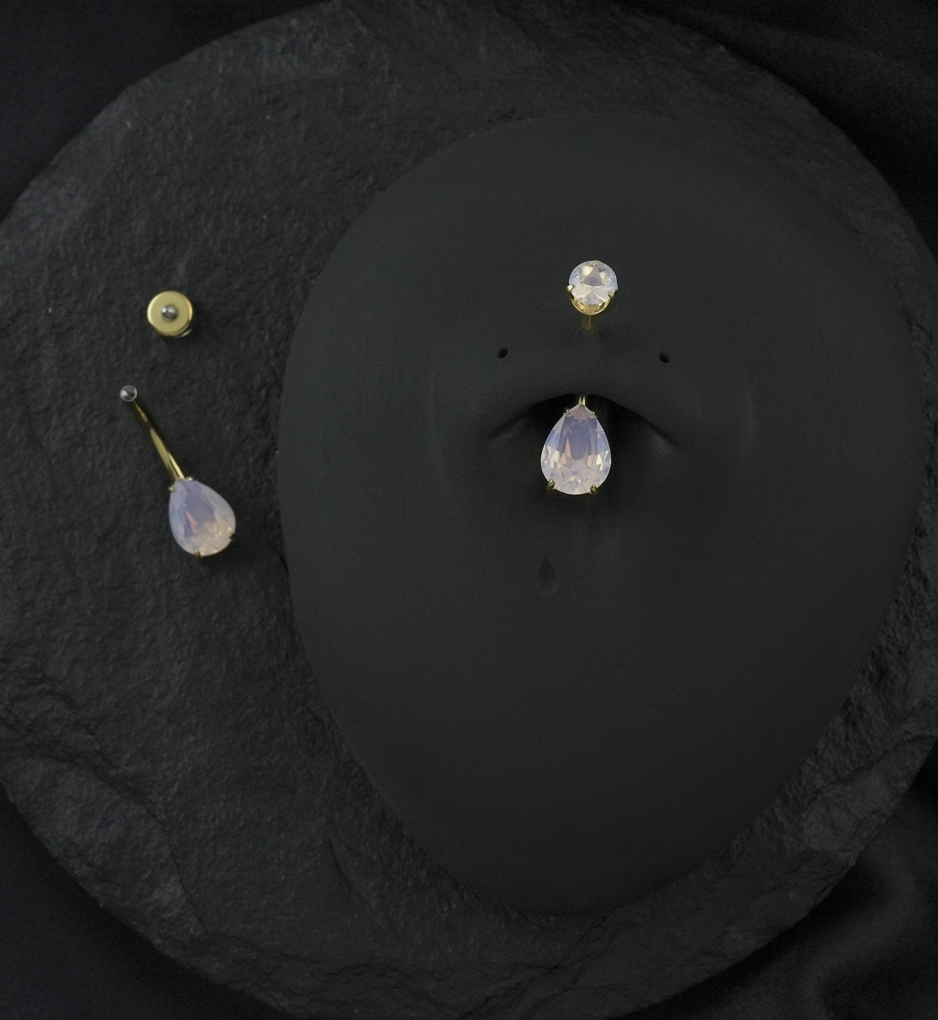 Gold PVD Rose Quartz Teardrop Internally Threaded Titanium Belly Button Ring