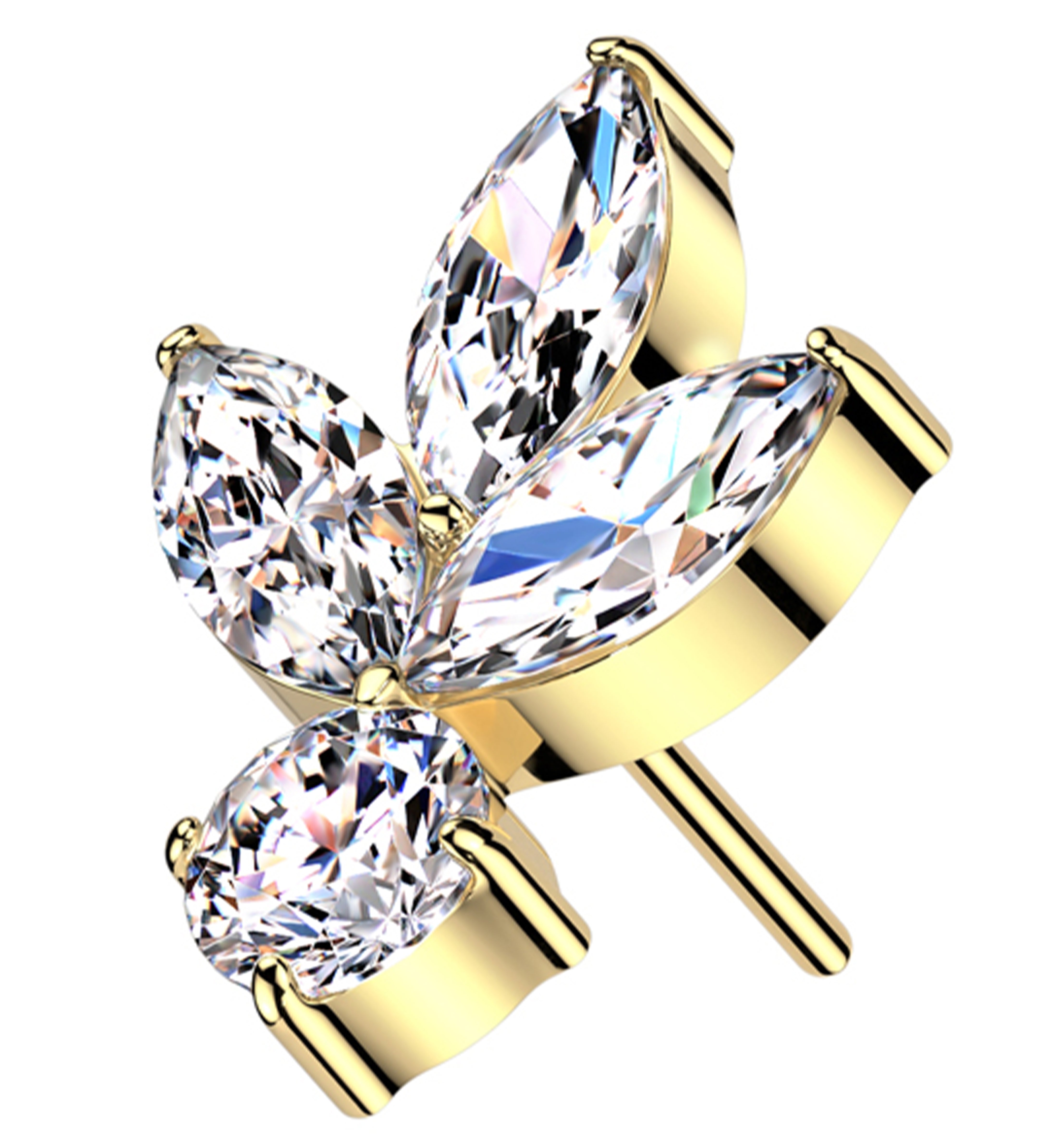 Gold PVD Sepal Leaf Clear CZ Threadless Titanium Top