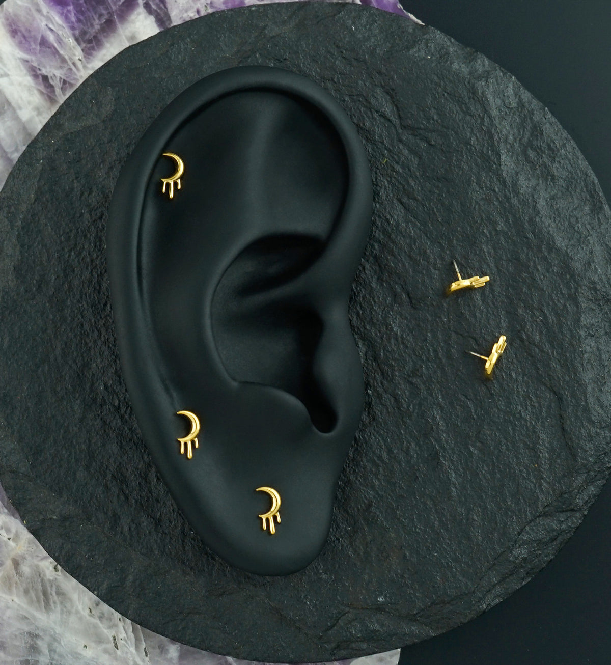 Gold PVD Sickle Moon Drip Titanium Threadless Top