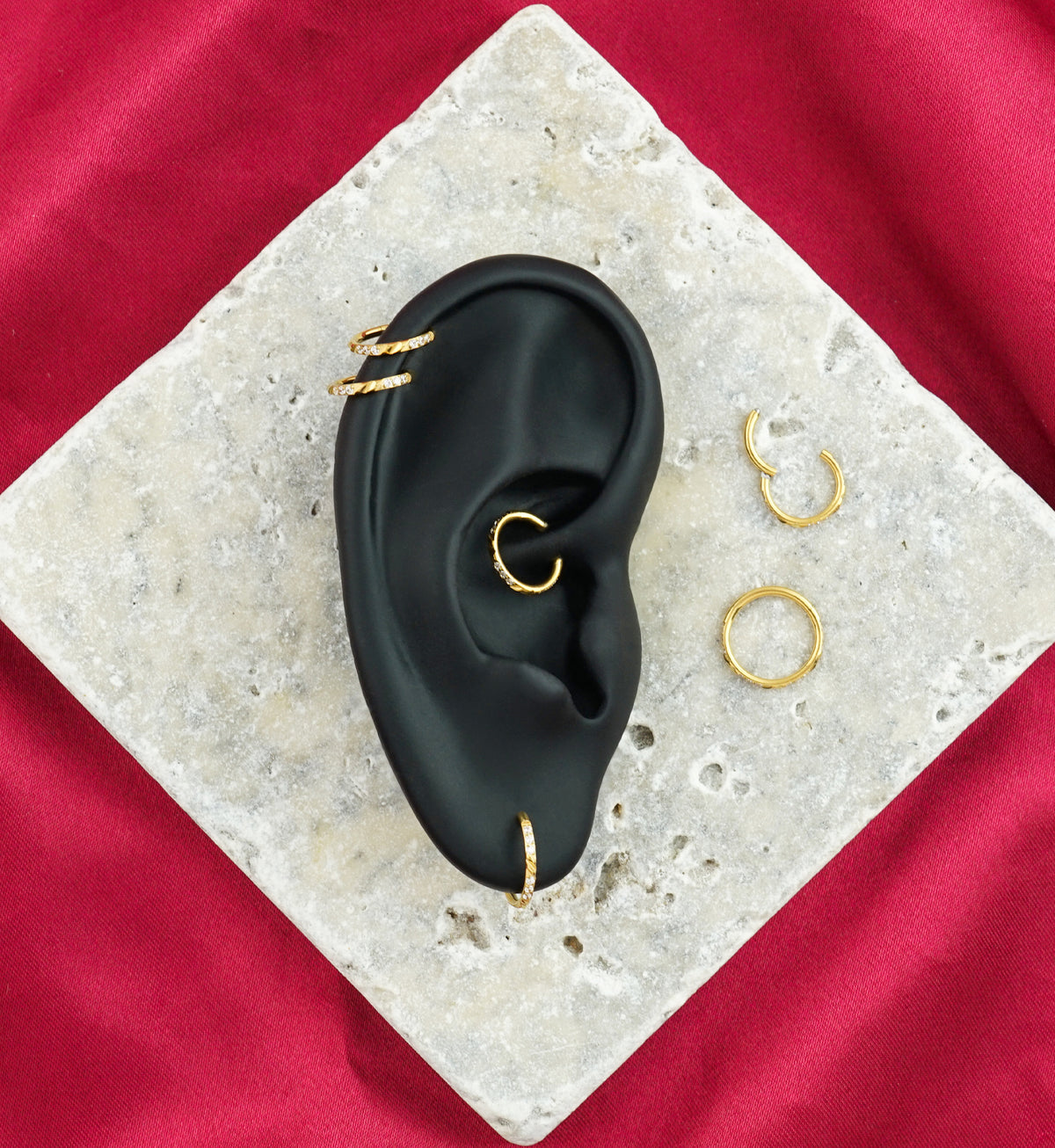 Gold PVD Slashed CZ Titanium Hinged Segment Ring