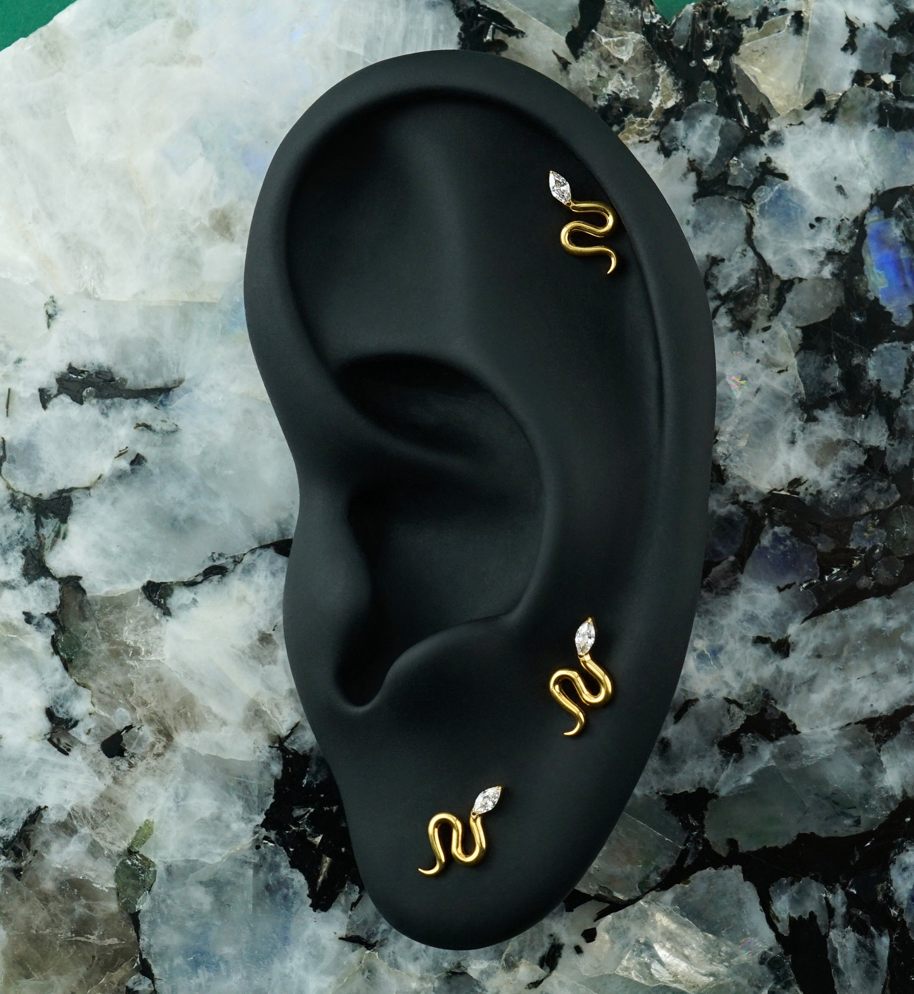 Gold PVD Slithery Snake Clear CZ Titanium Threadless Top