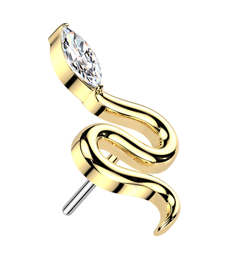 Gold PVD Slithery Snake Clear CZ Titanium Threadless Top