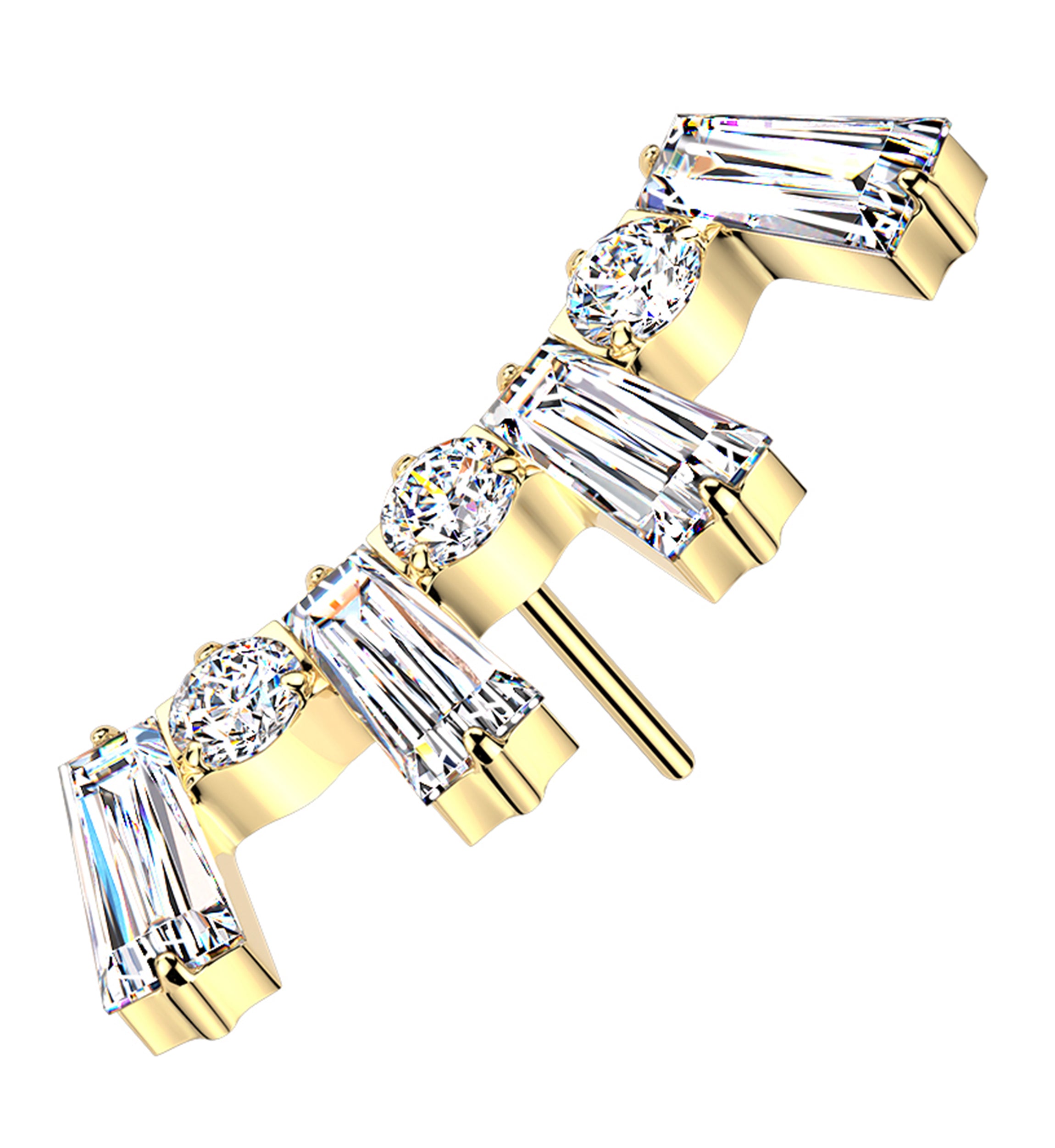 Gold PVD Solar Flare Clear CZ Threadless Titanium Top