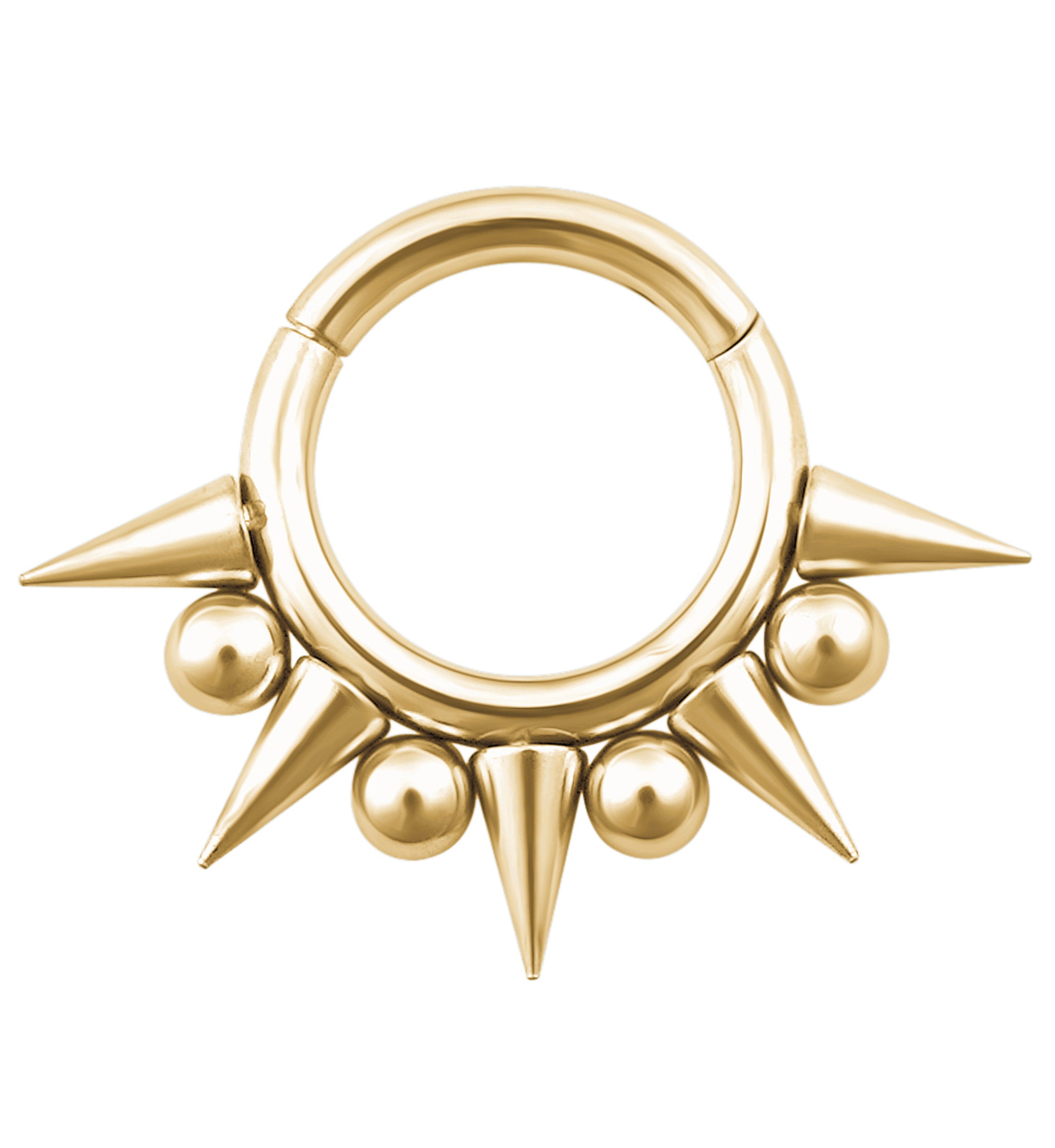 Gold PVD Spike And Ball Stainless Steel Hinged Segment Ring