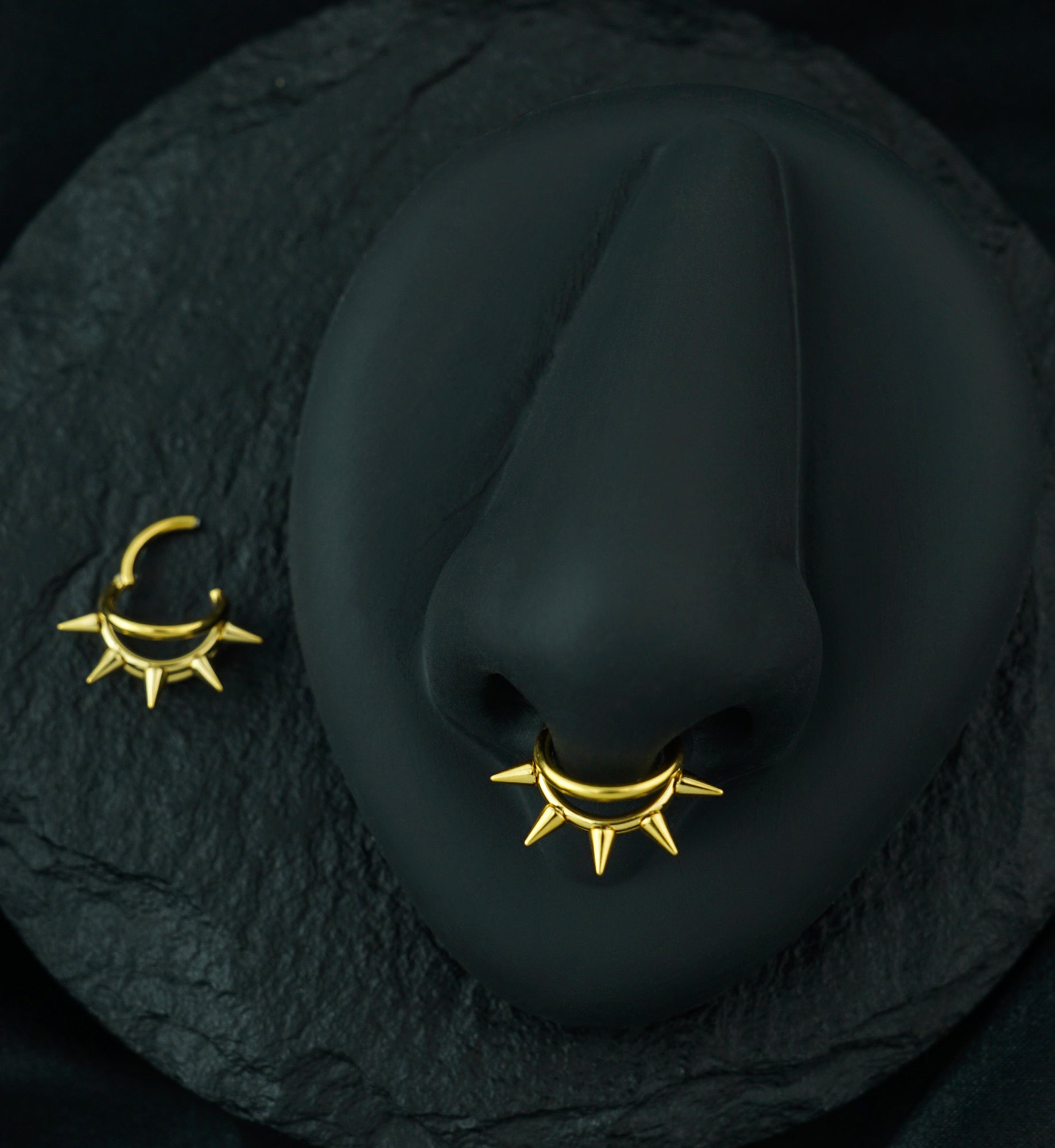 24kt Gold PVD Spiked Trap Titanium Hinged Segment Ring