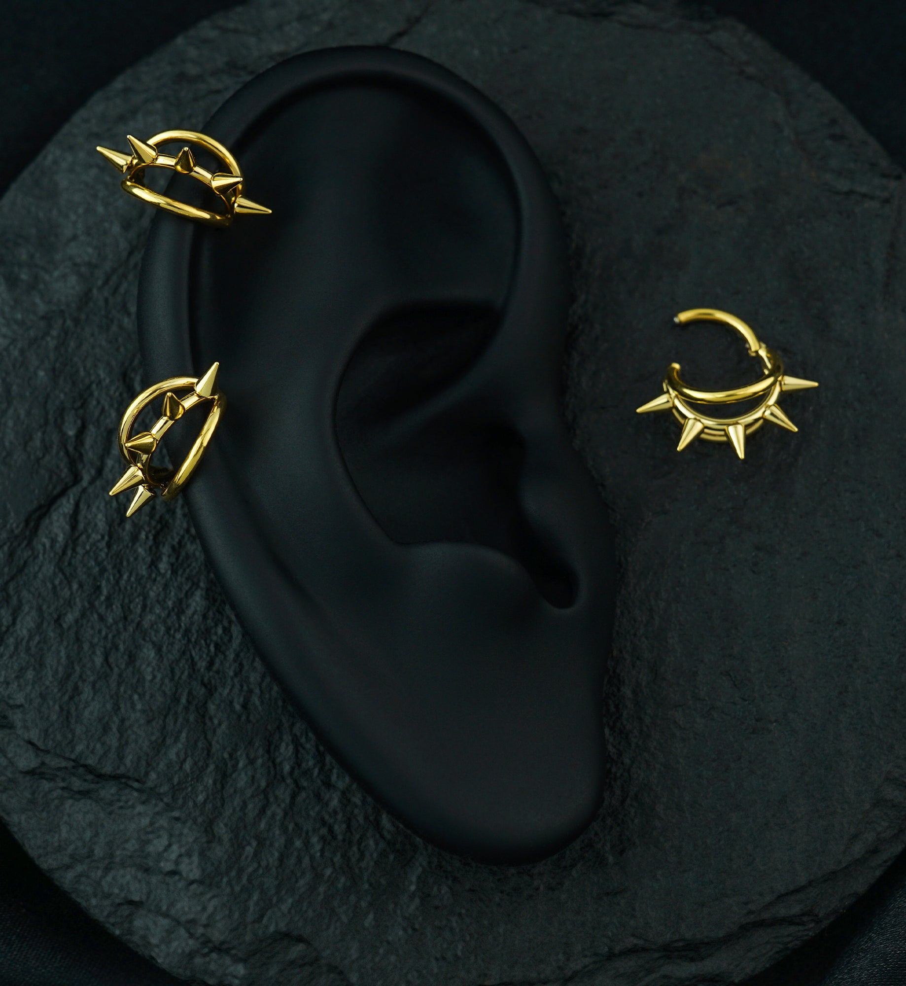 24kt Gold PVD Spiked Trap Titanium Hinged Segment Ring