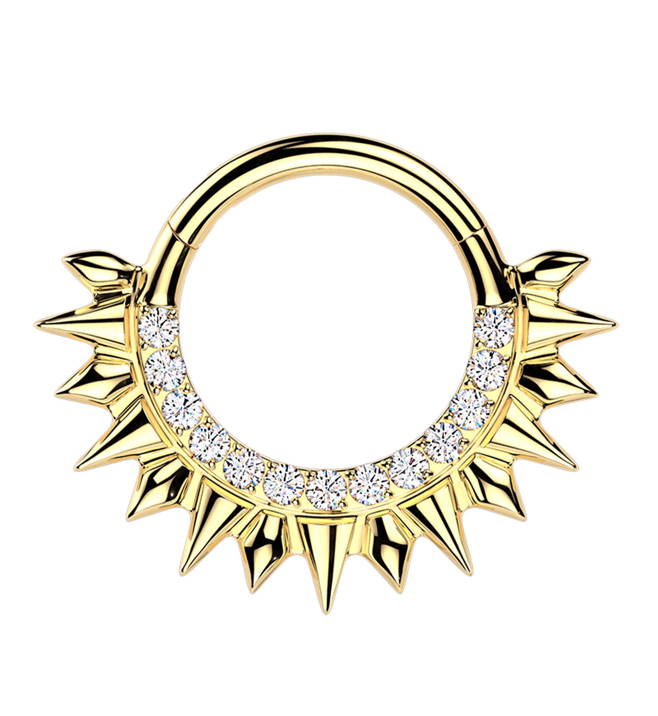 Gold PVD Spikes Clear CZ Stainless Steel Hinged Segment Ring