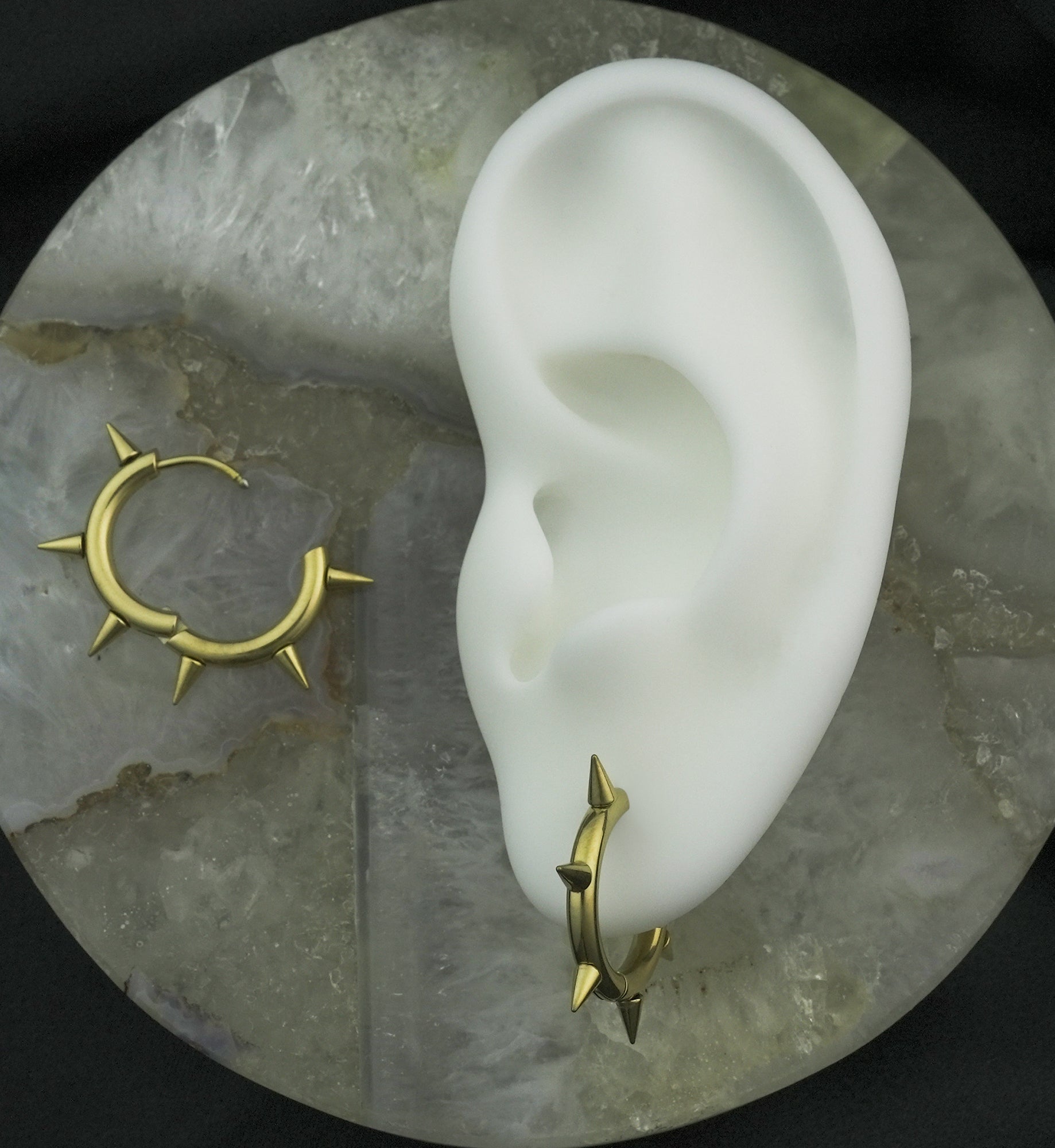 Gold PVD Spikes Stainless Steel Hinged Hoop Huggie Earrings