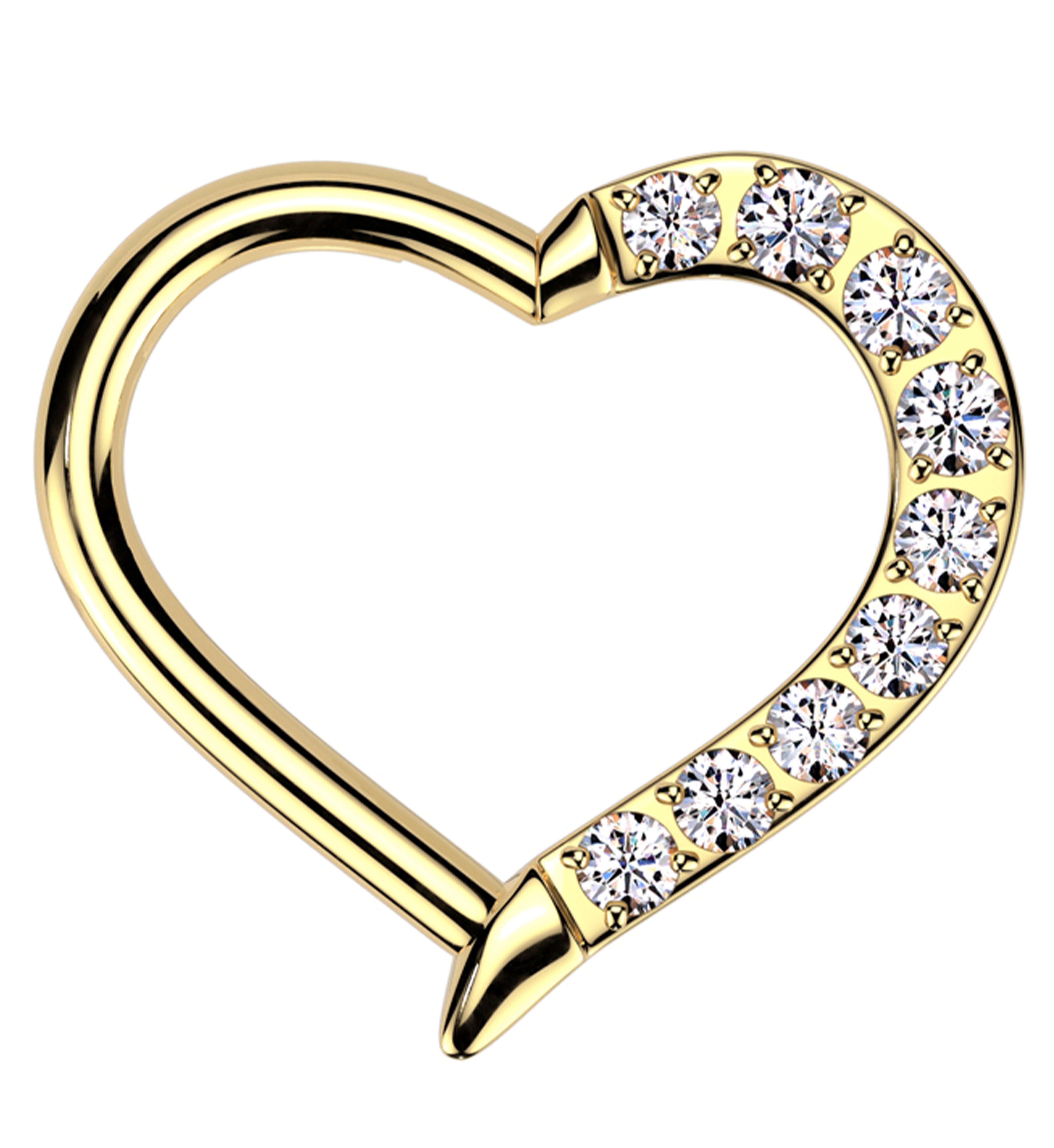 Gold PVD Split Heart Clear CZ Titanium Hinged Segment Ring