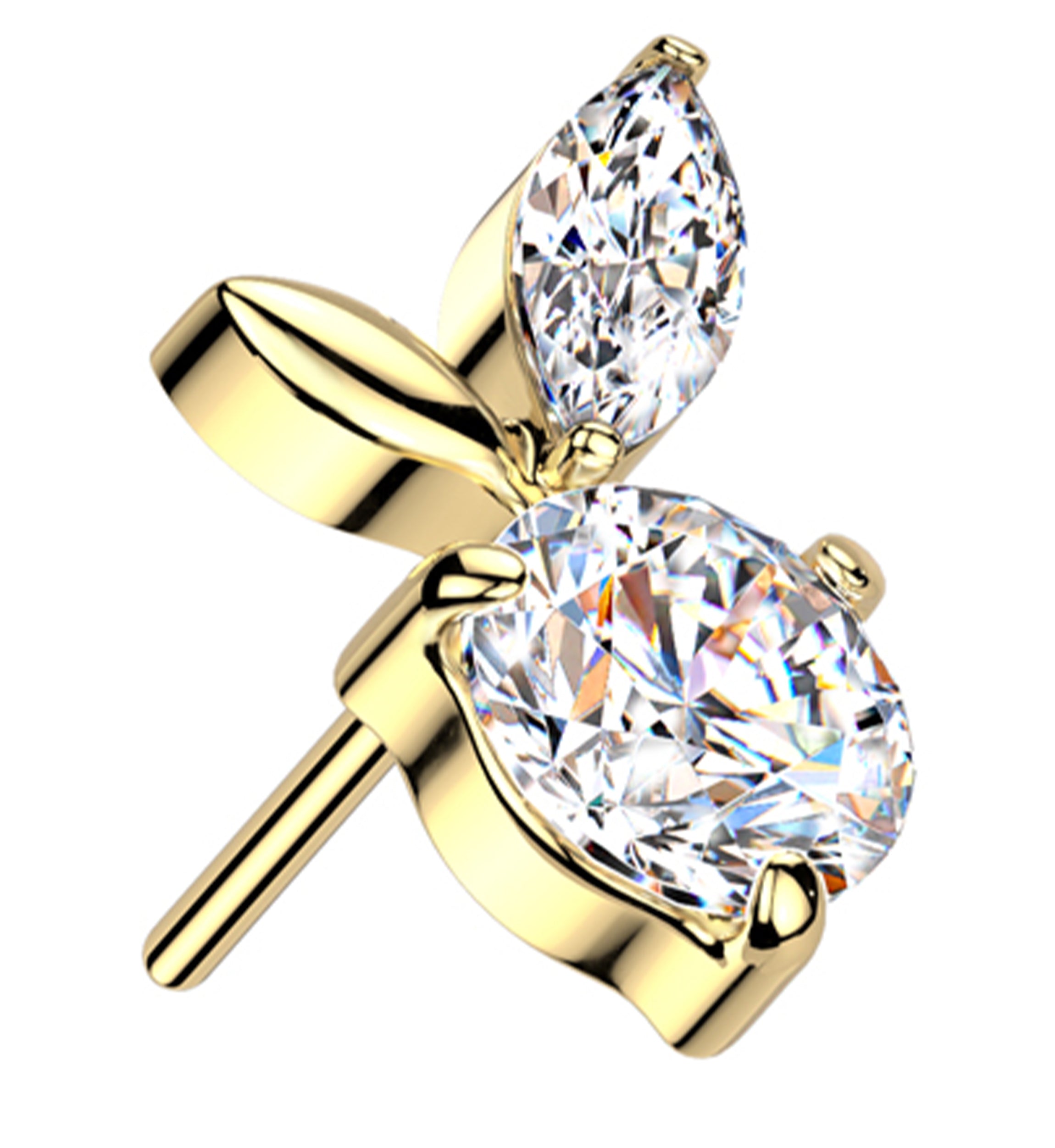 Gold PVD Sprout Leaves Clear CZ Titanium Threadless Top