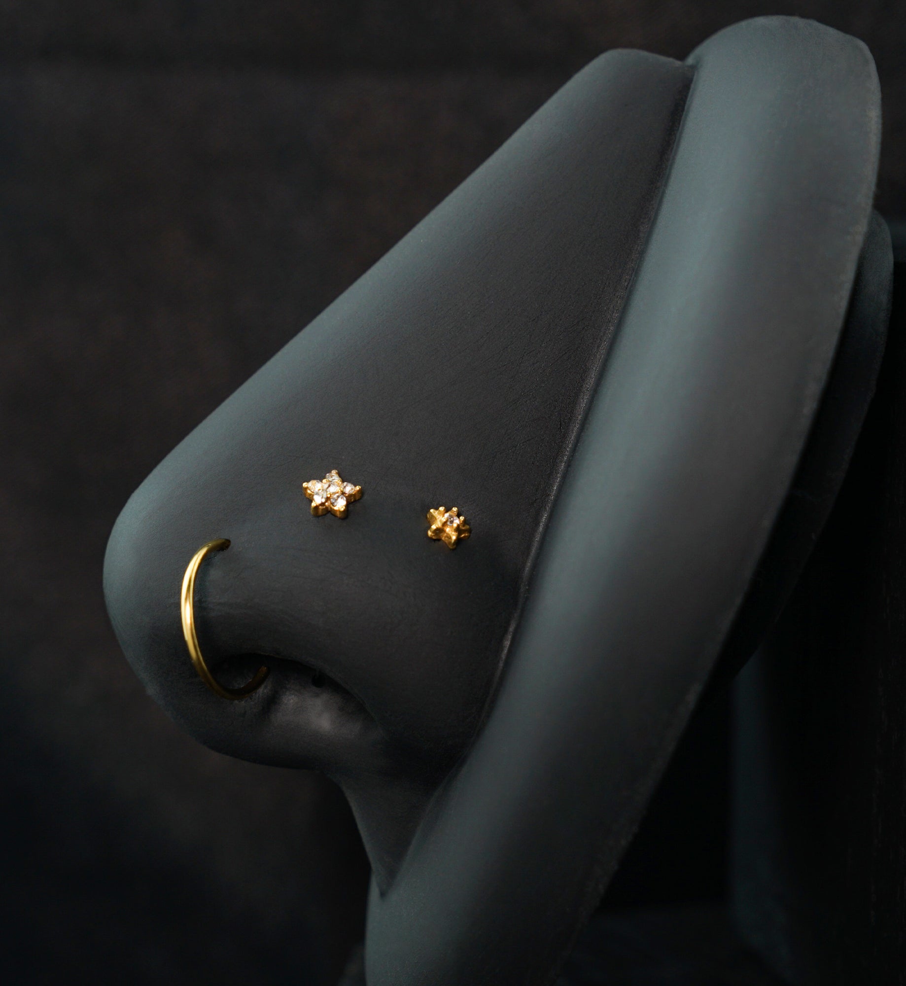 Gold PVD Star Flower Clear CZ Stainless Steel L Bend/Stud/Hoop Variety Pack (6 Pack)