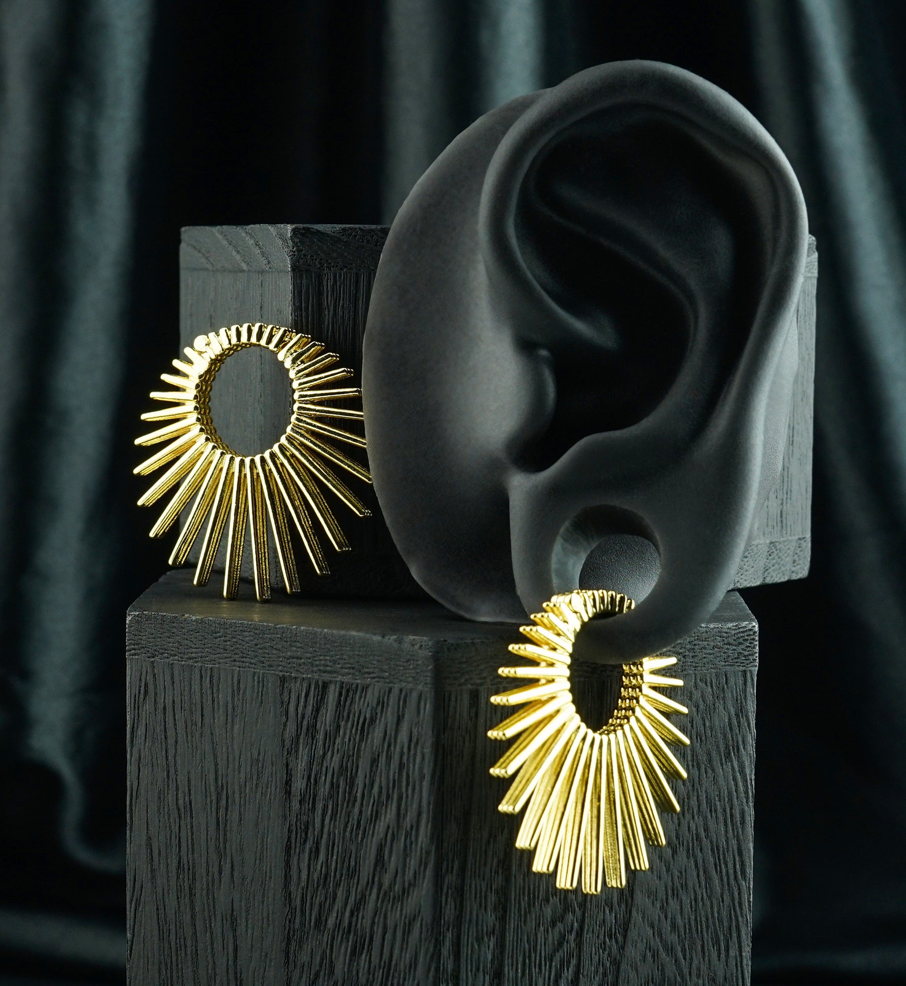 Gold PVD Sunburst Stainless Steel Hinged Ear Weights