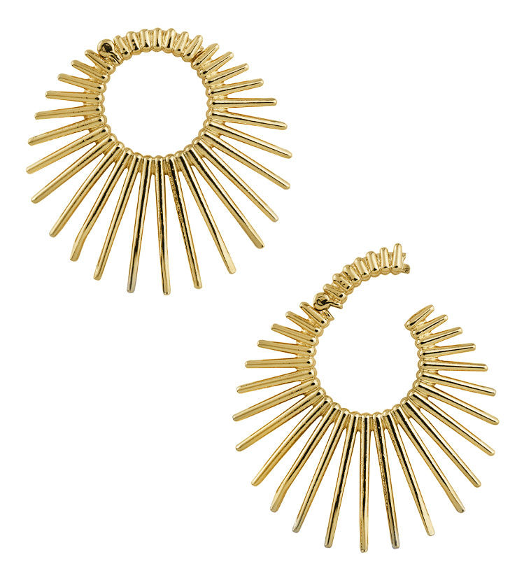 Gold PVD Sunburst Stainless Steel Hinged Ear Weights