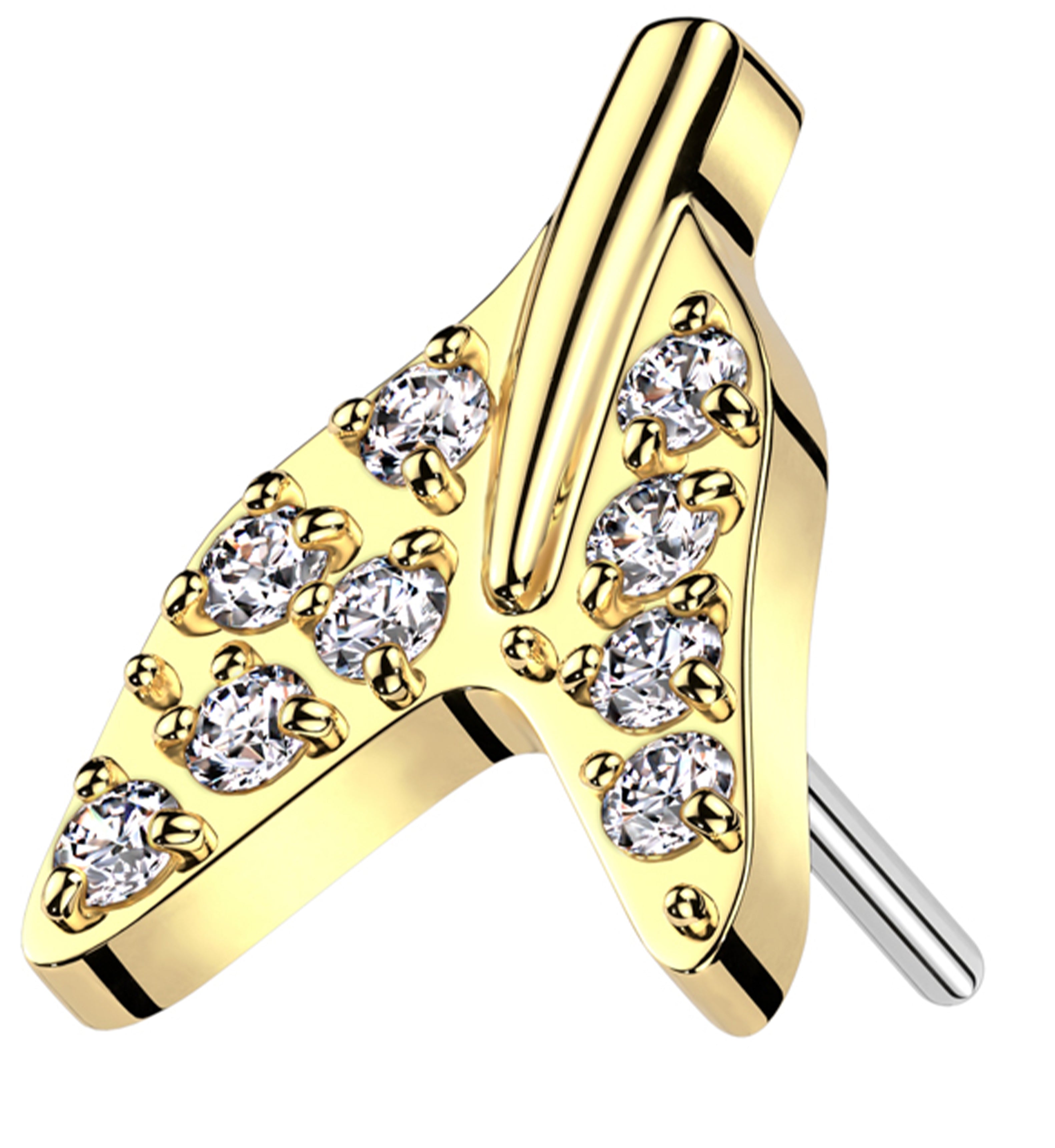 Gold PVD Tail Fin Clear CZ Titanium Threadless Top