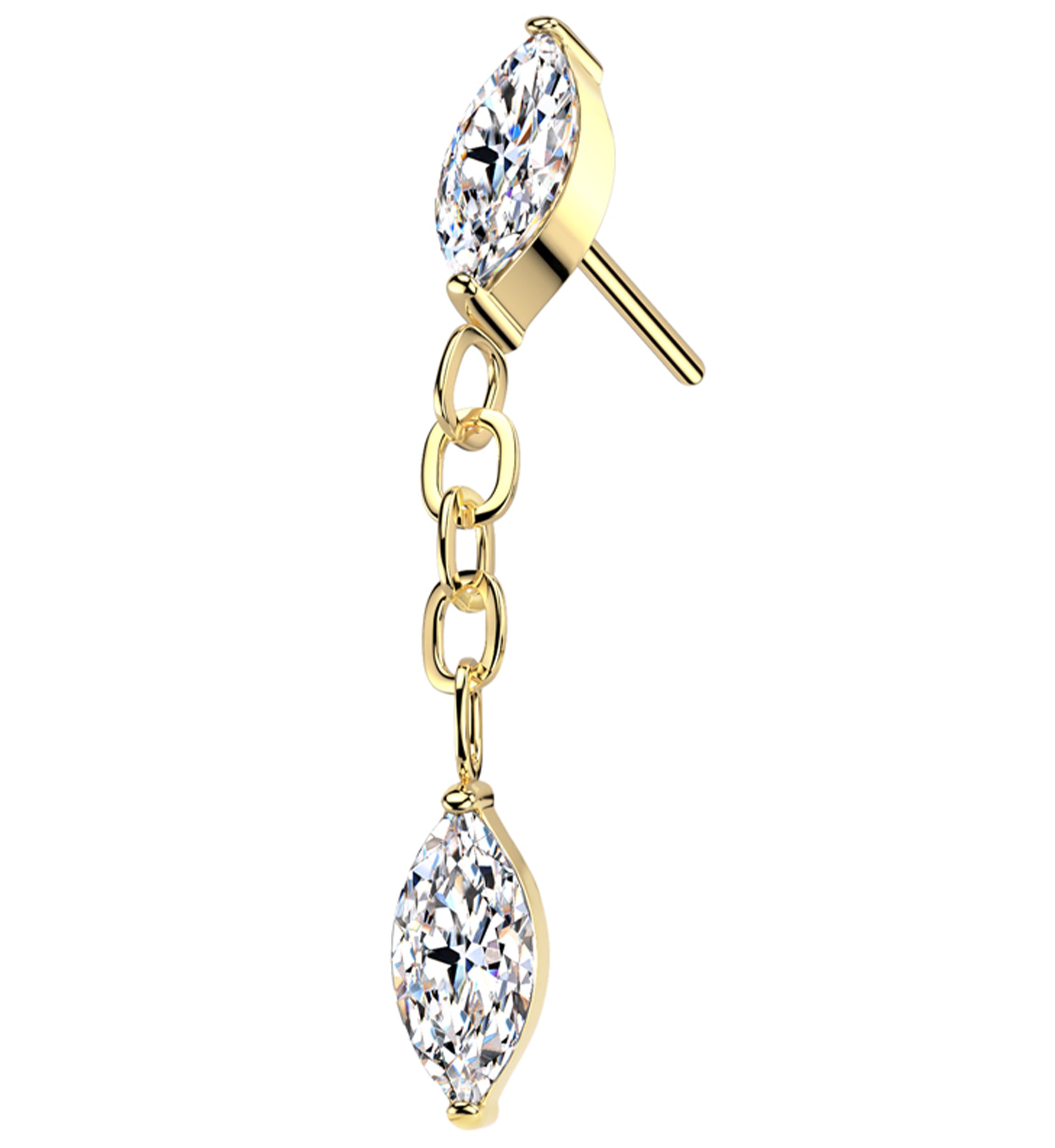 Gold PVD Teardrop Chain Link Dangle Clear CZ Titanium Threadless Top