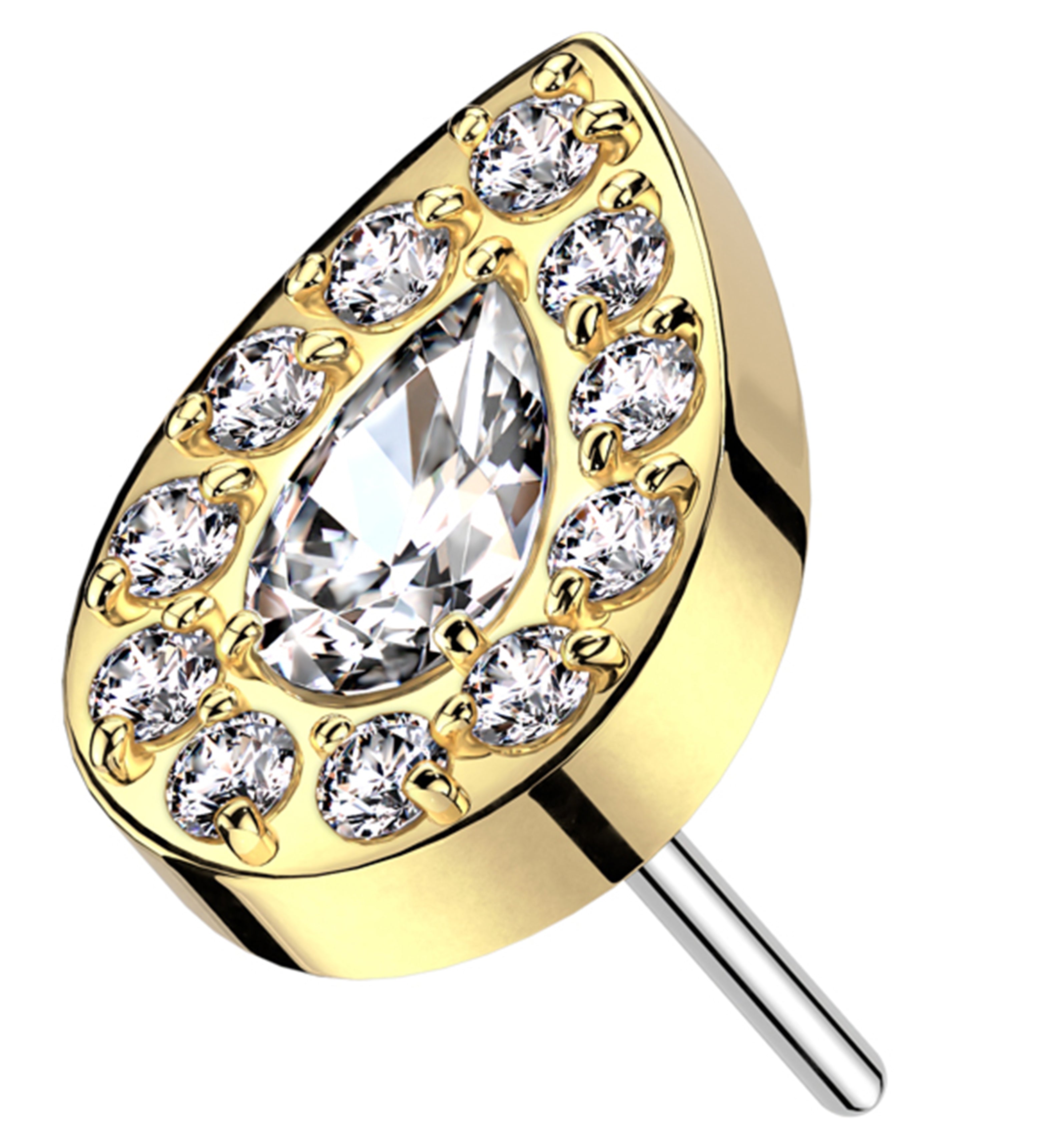 Gold PVD Teardrop Glitz CZ Titanium Threadless Top