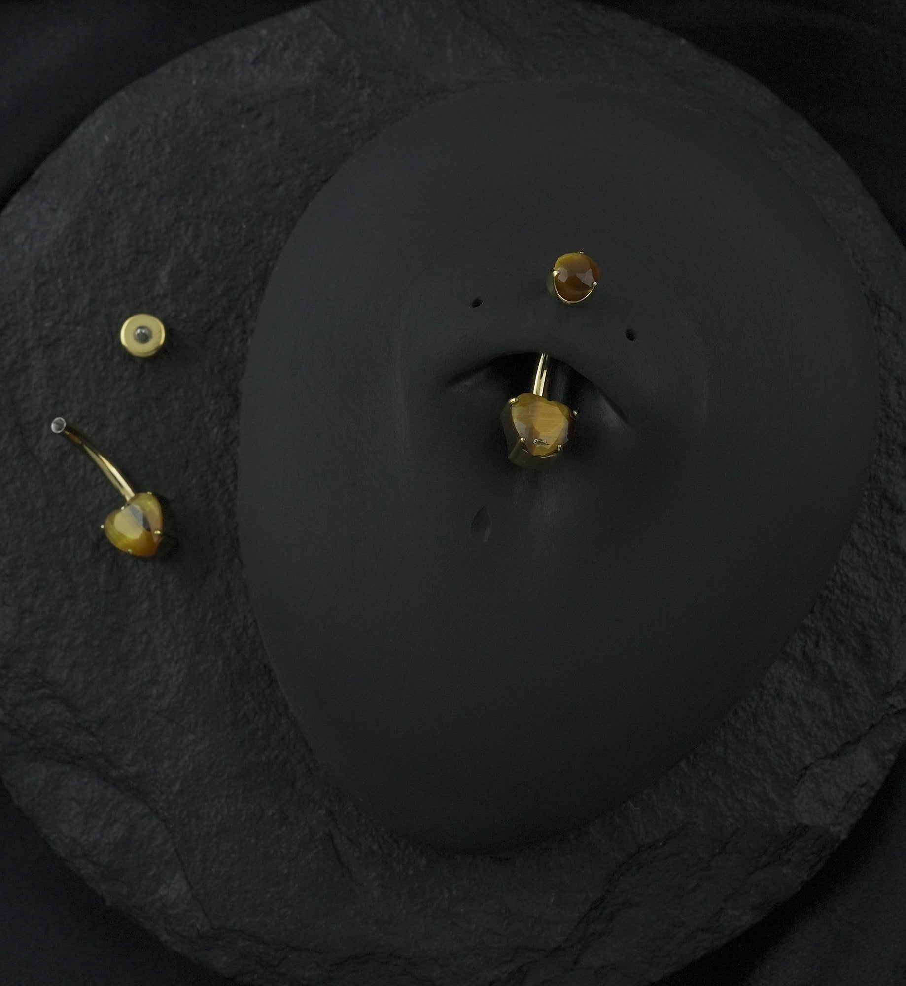 Gold PVD Tiger Eye Stone Heart Internally Threaded Titanium Belly Button Ring