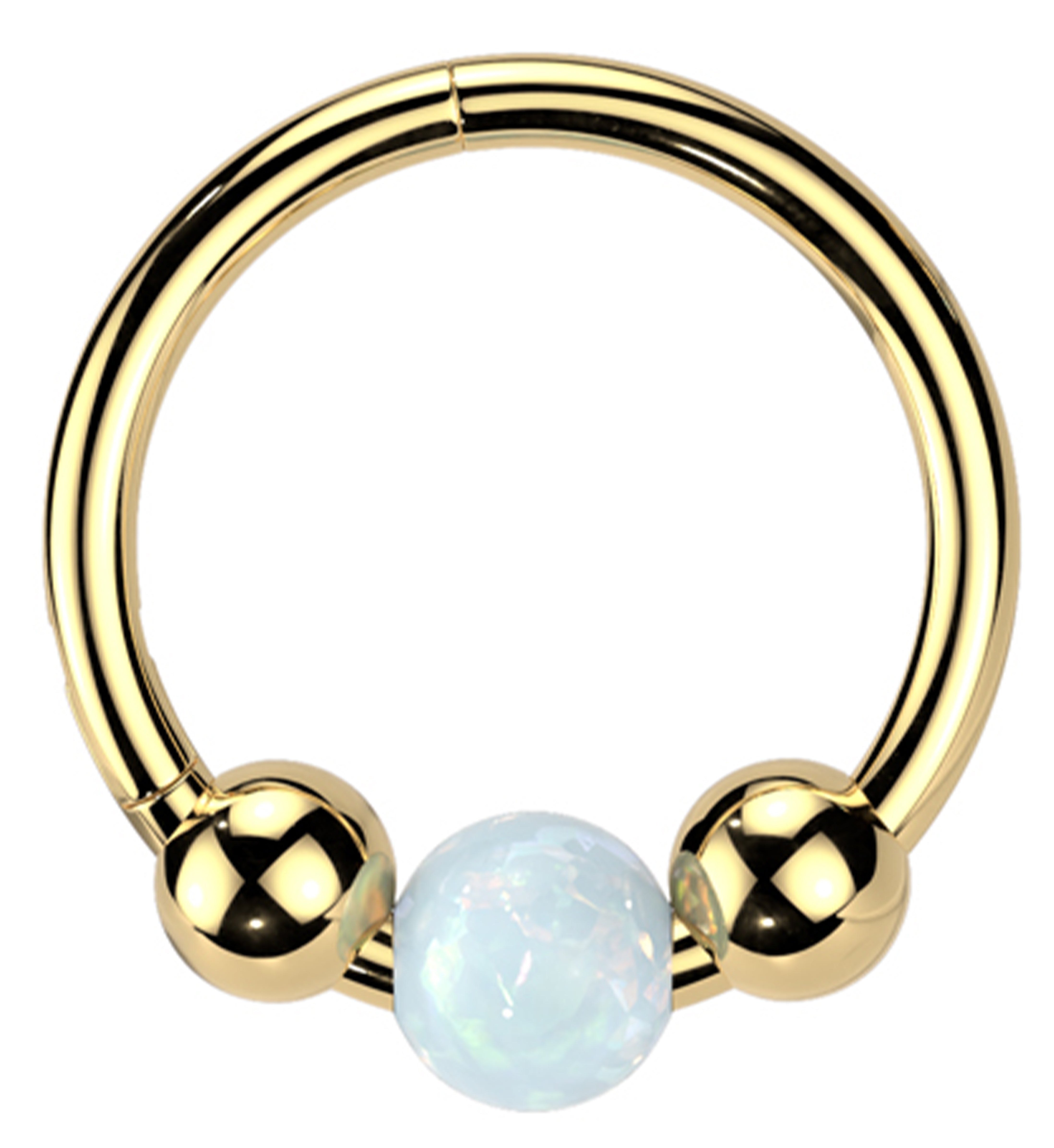 Gold PVD Tri-Ball White Opalite Titanium Hinged Segment Ring