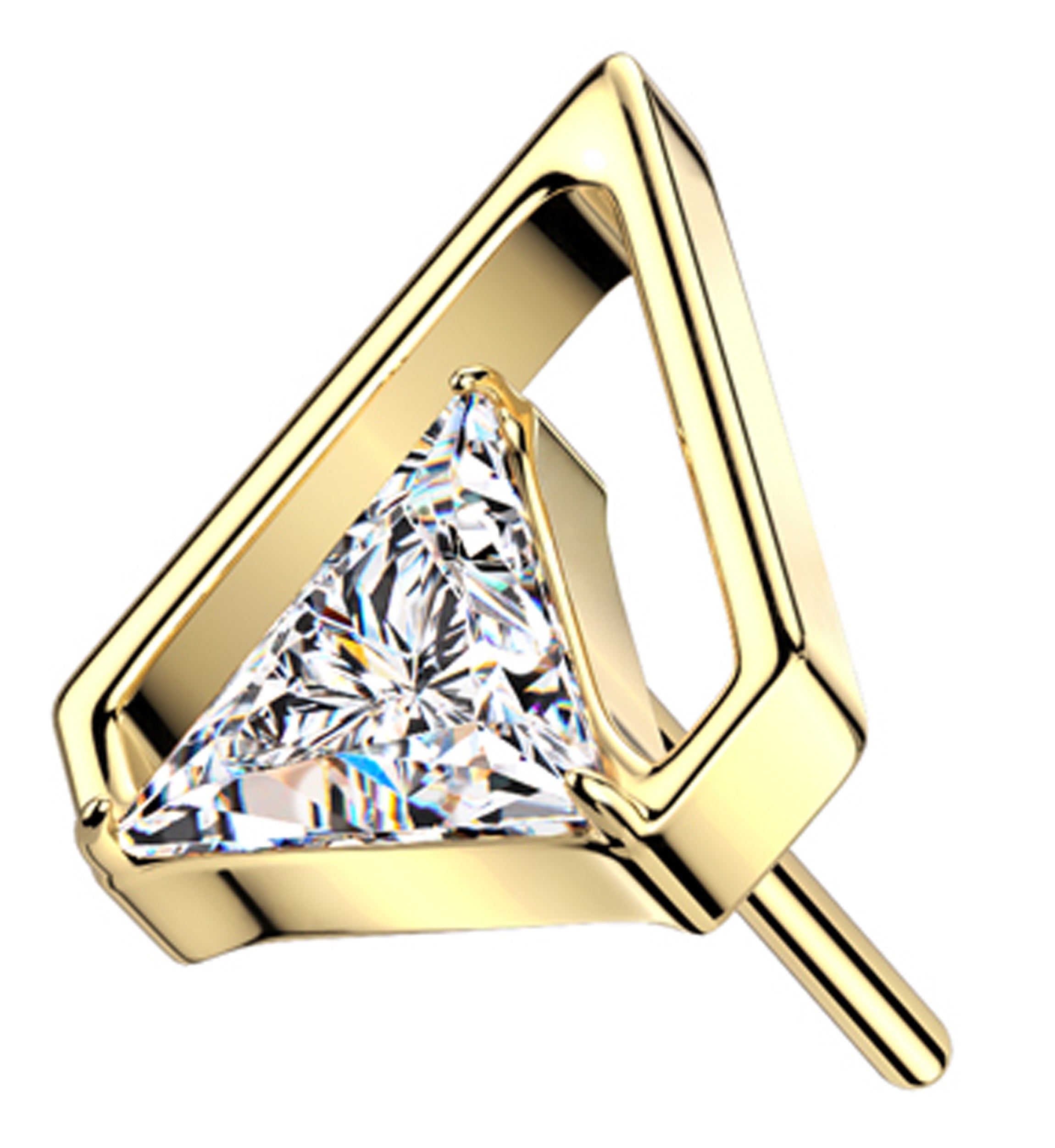 Gold PVD Triangle Chasm Clear CZ Titanium Threadless Top