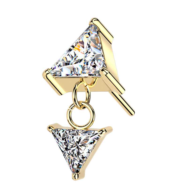 Gold PVD Triangle Dangle CZ Titanium Threadless Top